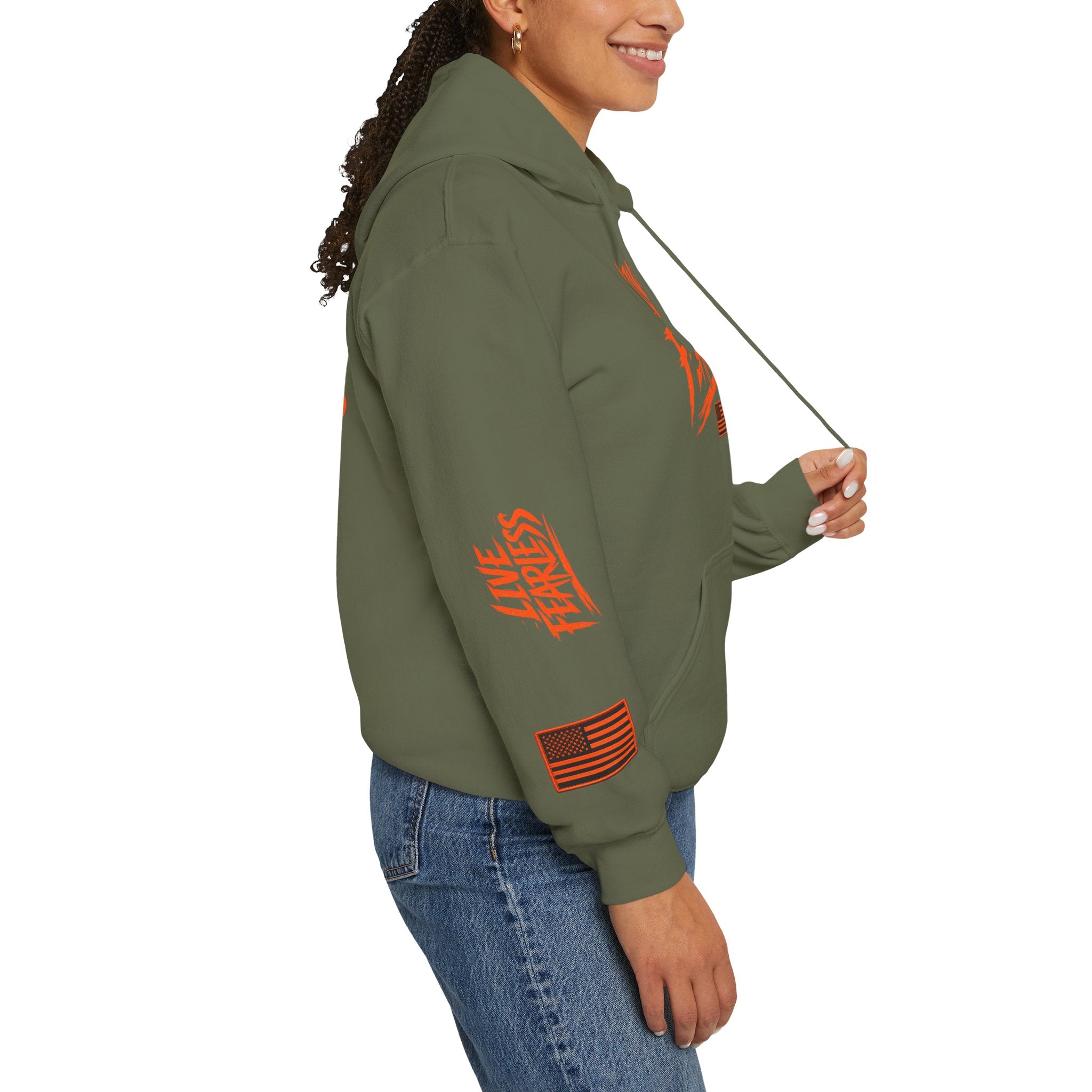 Live Fearless Hoodie (Orange)| Premium Heavy Weight-Military-Inspired Patriotic Hoodie | Ironsight Syndicate