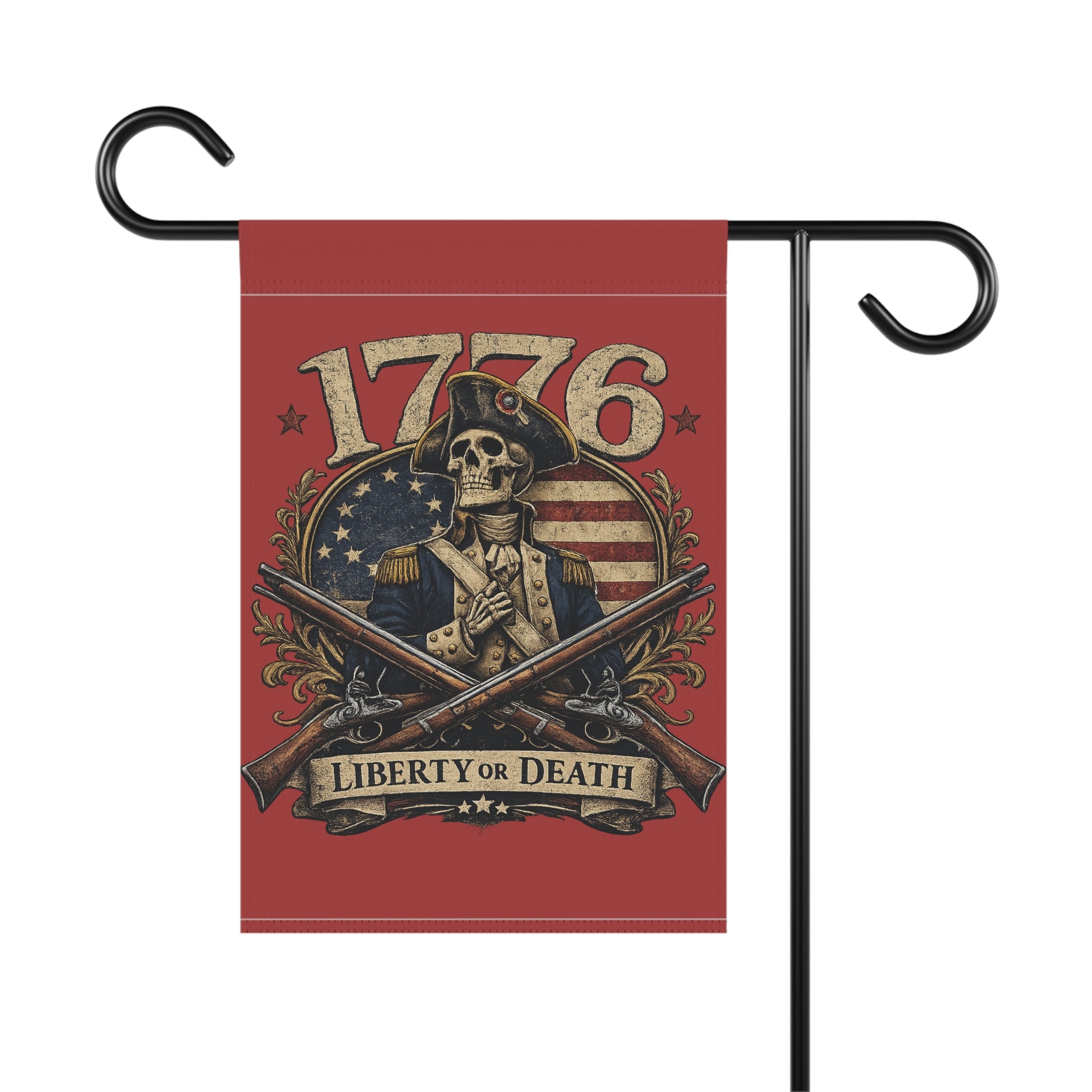 Skully Red Patriotic 1776 Garden Flag – 'Liberty or Death' Eagle House Banner