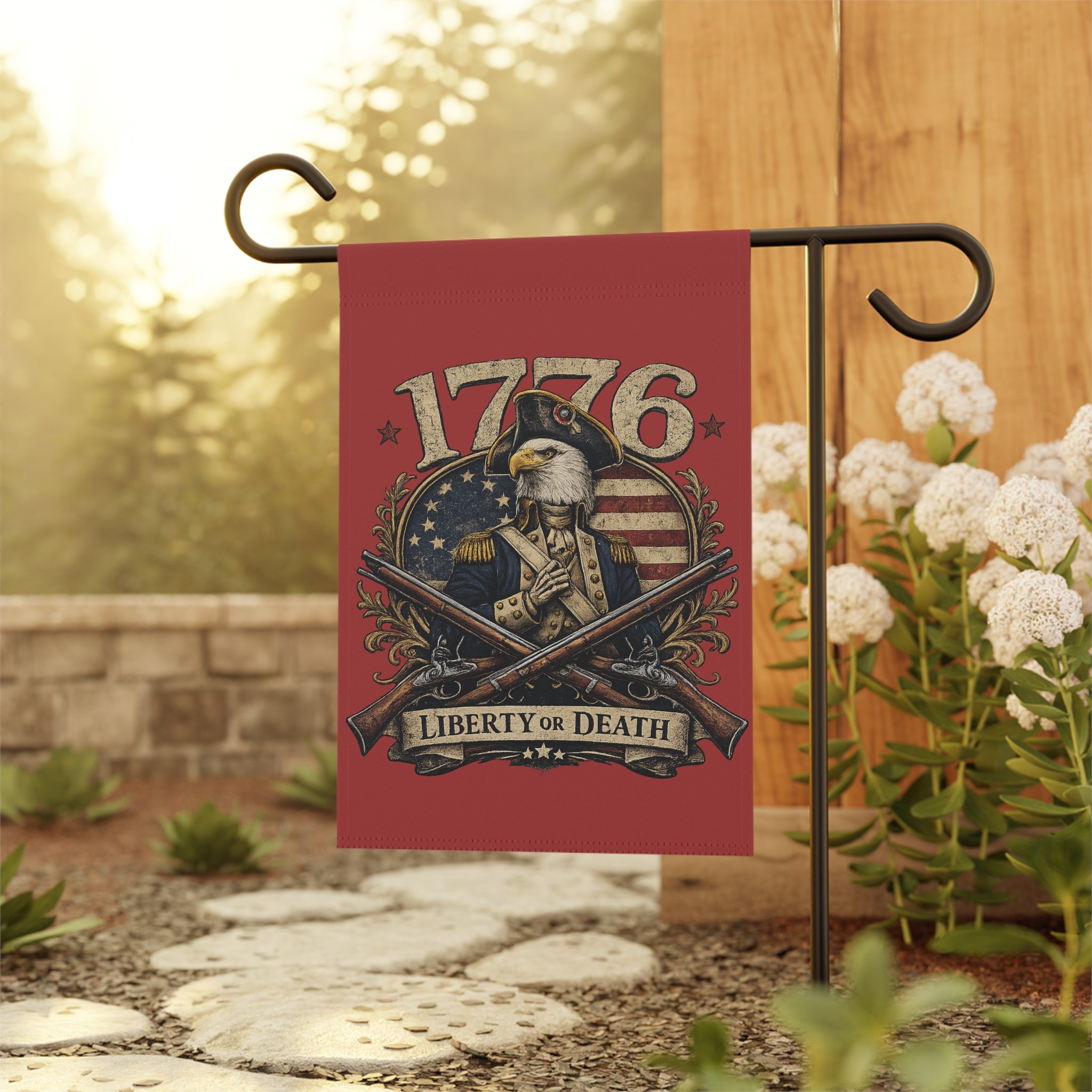 Eagle Red 1776 Garden Flag – 'Liberty or Death' Eagle House Banner