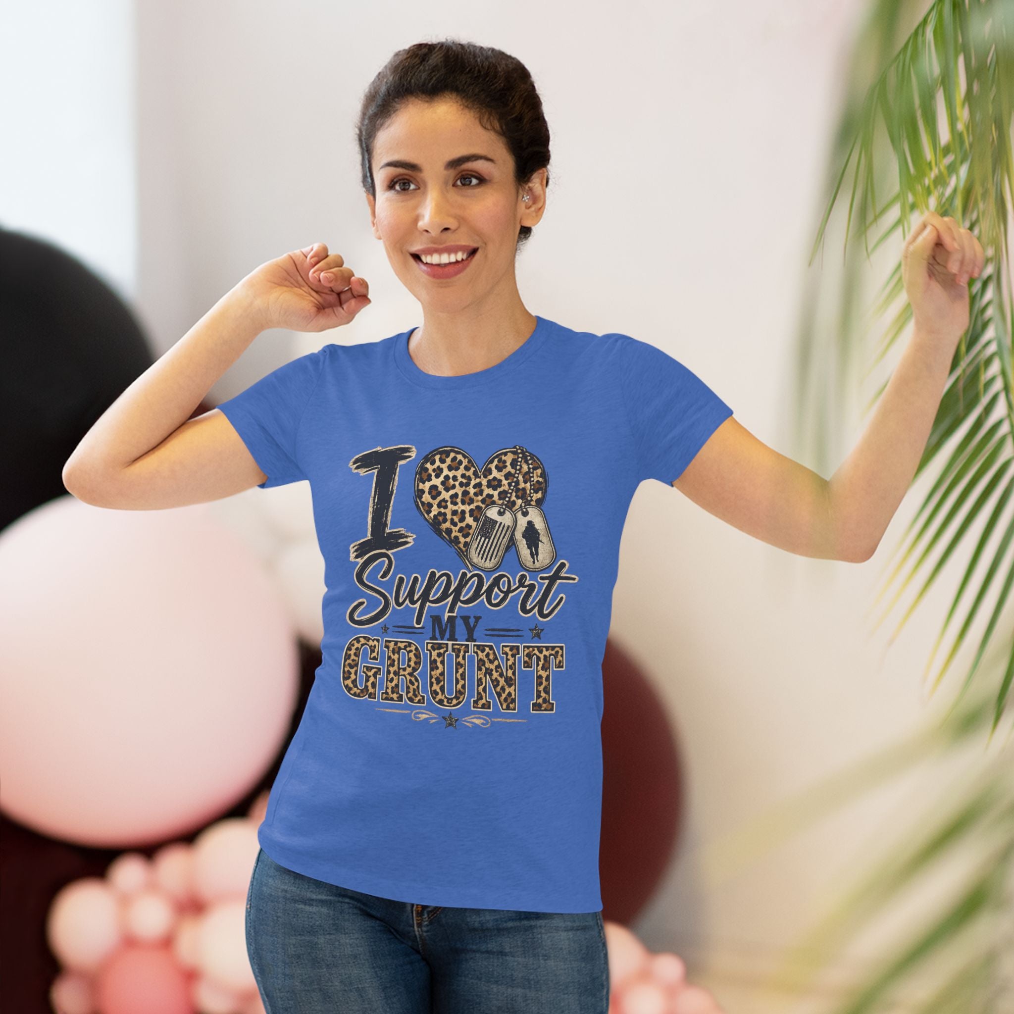 I Support My Grunt Tee - Women's Military Spouse Graphic Shirt - Vintage Royal | Ironsight Syndicate