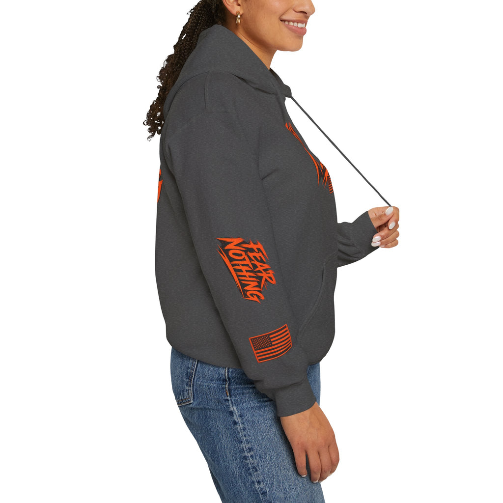 Fear Nothing Hoodie (Orange) | Premium Military-Inspired Patriotic Hoodie | Ironsight Syndicate