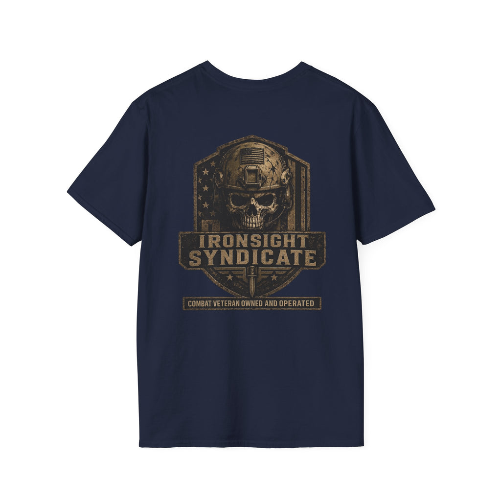 Ironsight Syndicate Tactical Skull T-Shirt | Patriotic Military Graphic Tee for Veterans & Patriots, Adult (13 and up), unisex