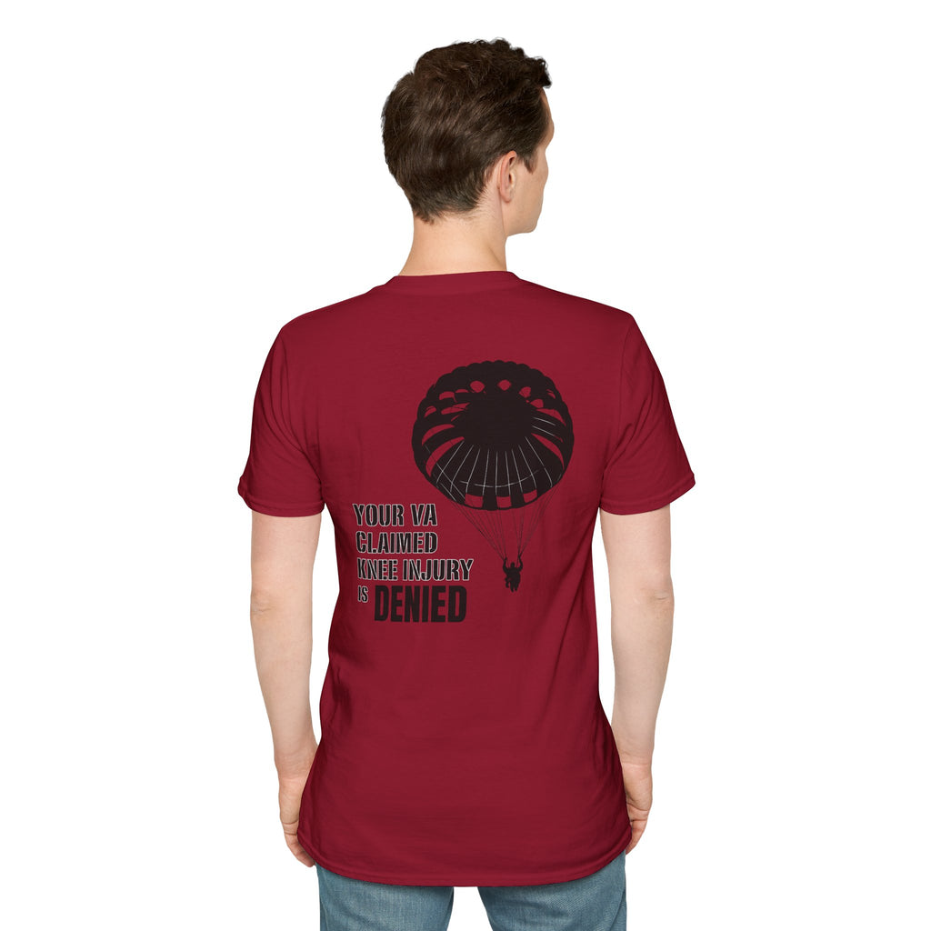 VA Knee Injury Claim Is Denied T-Shirt (Black Graphic) | Ironsight Syndicate