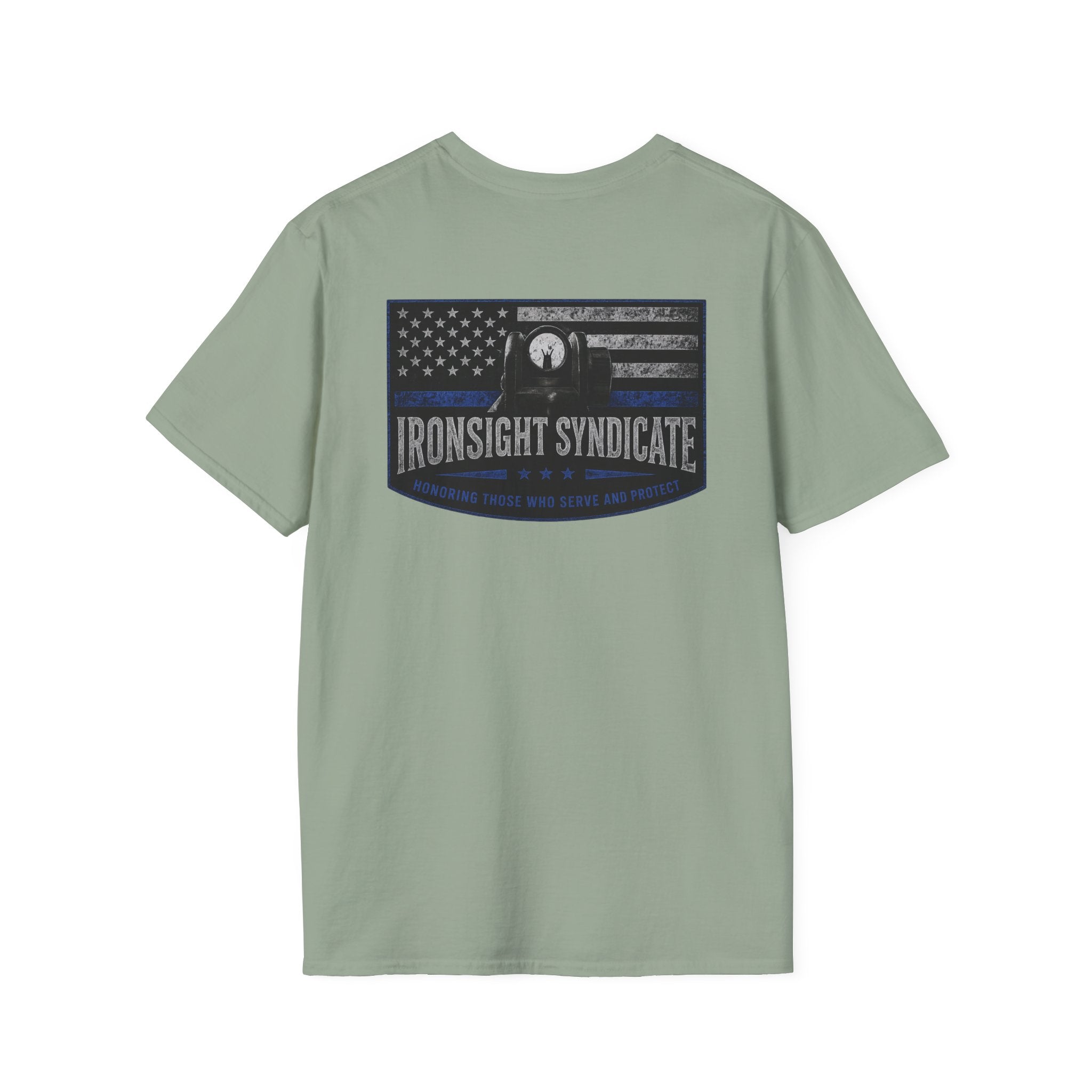 Thin Blue Line- In honor of our Brothers and Sisters in Blue T-Shirt | Patriotic Military Graphic Tee for Veterans & Patriots, Adult (13 and up), unisex