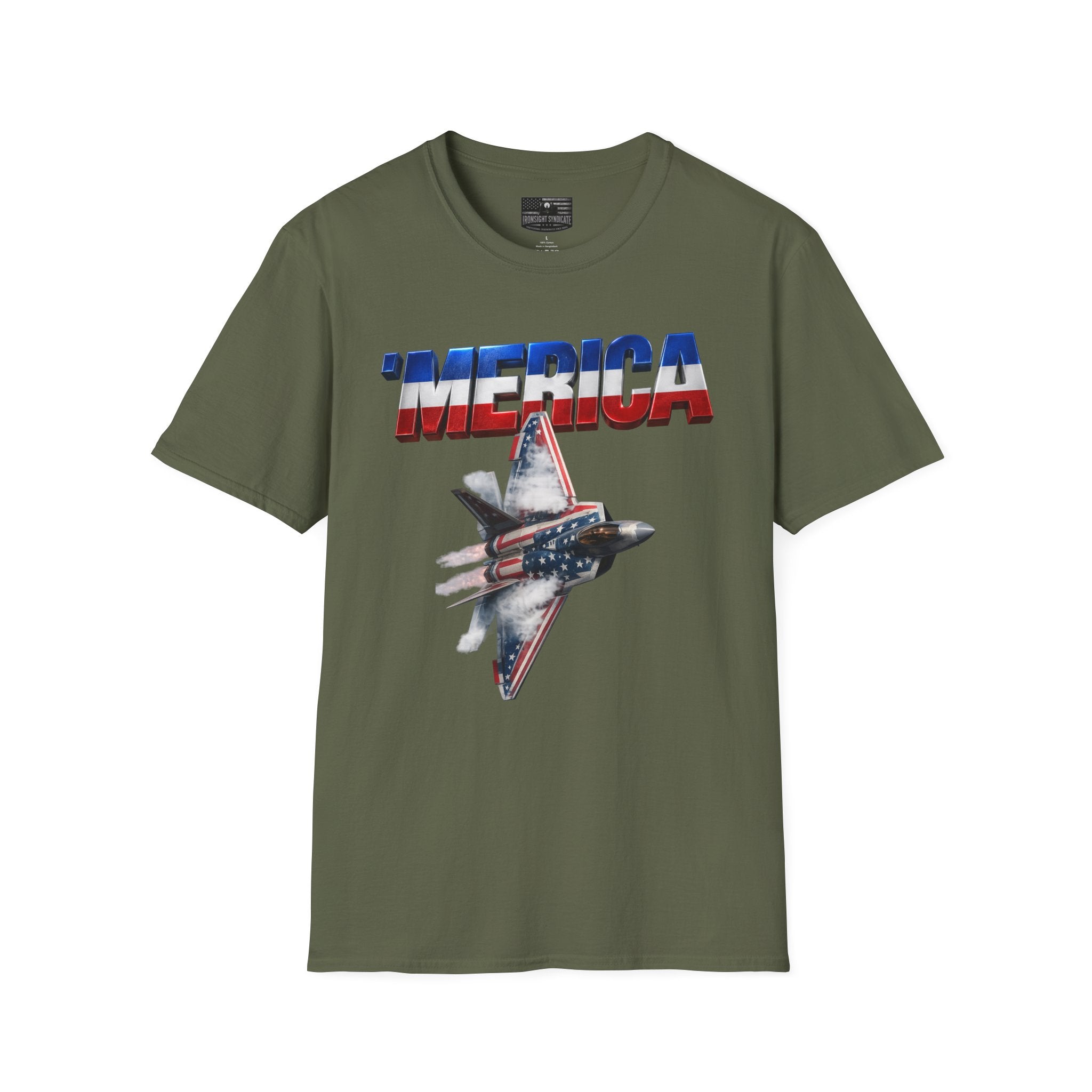 F22 Merica! Patriotic Ironsight Syndicate T-Shirt | Patriotic Military Graphic Tee for Veterans & Patriots, Adult (13 and up), unisex