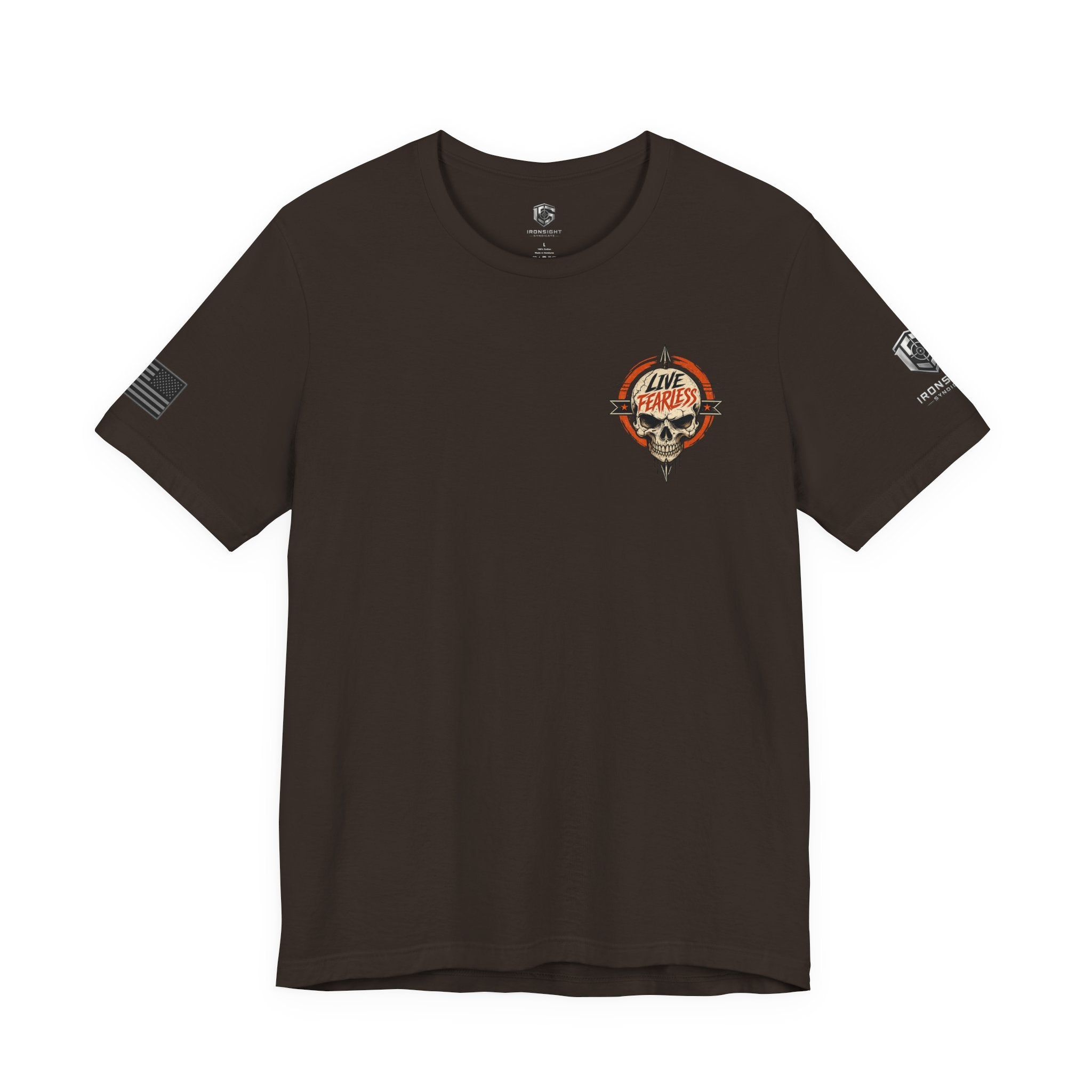 Live Fearless Skull Military T-Shirt - Brown | Ironsight Syndicate