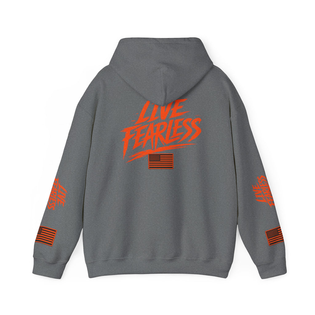 Live Fearless Hoodie (Orange)| Premium Heavy Weight-Military-Inspired Patriotic Hoodie | Ironsight Syndicate