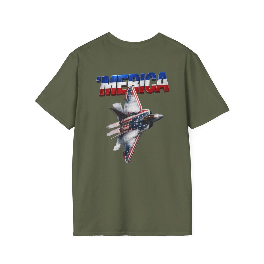 F22 Merica! Patriotic Ironsight Syndicate T-Shirt | Patriotic Military Graphic Tee for Veterans & Patriots, Adult (13 and up), unisex