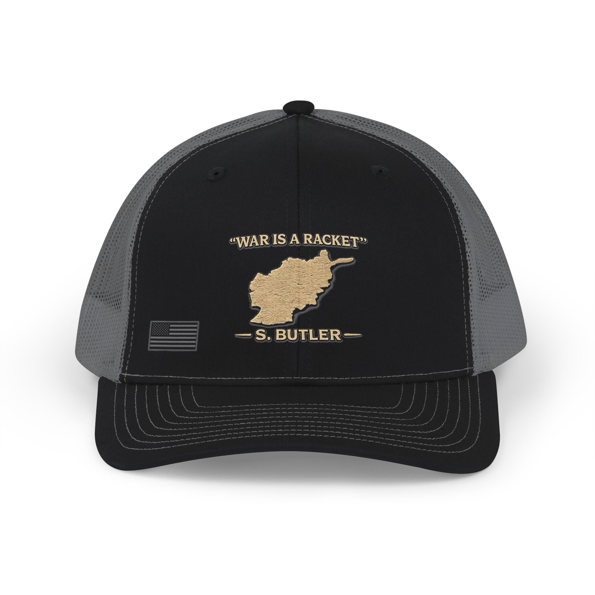 War is a Racket Veteran Trucker Cap - Black / Charcoal | Ironsight Syndicate
