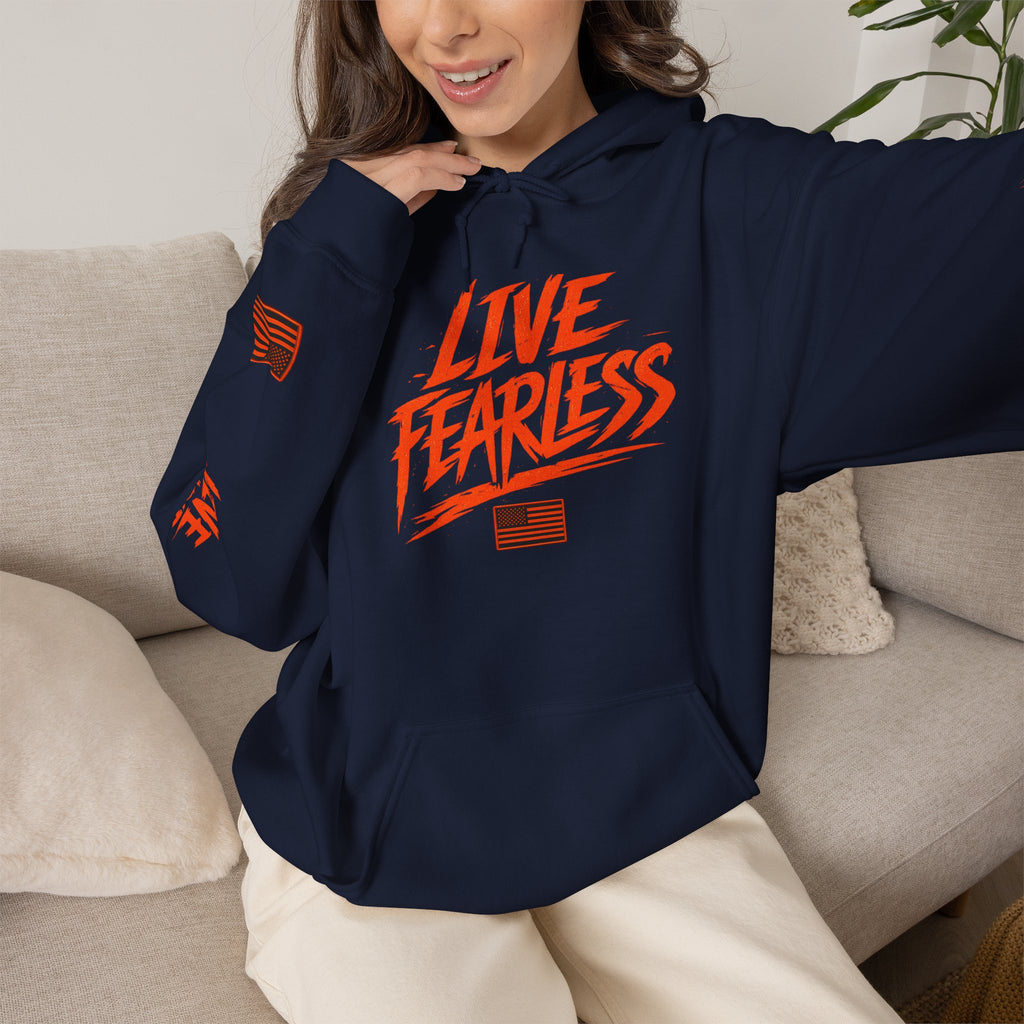 Live Fearless Hoodie (Orange)| Premium Heavy Weight-Military-Inspired Patriotic Hoodie | Ironsight Syndicate
