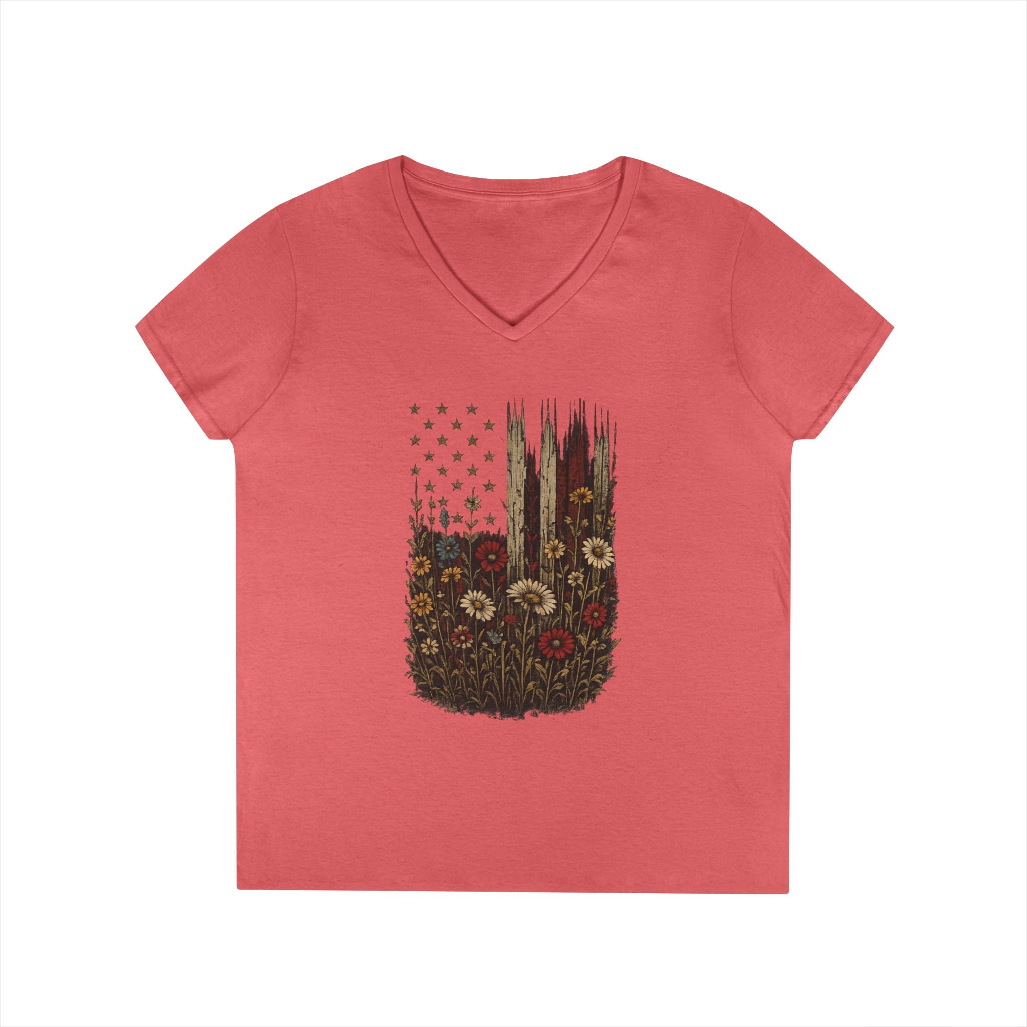 Wrapped in Old Glory - Ladies' V-Neck T-Shirt - Coral Silk | Ironsight Syndicate