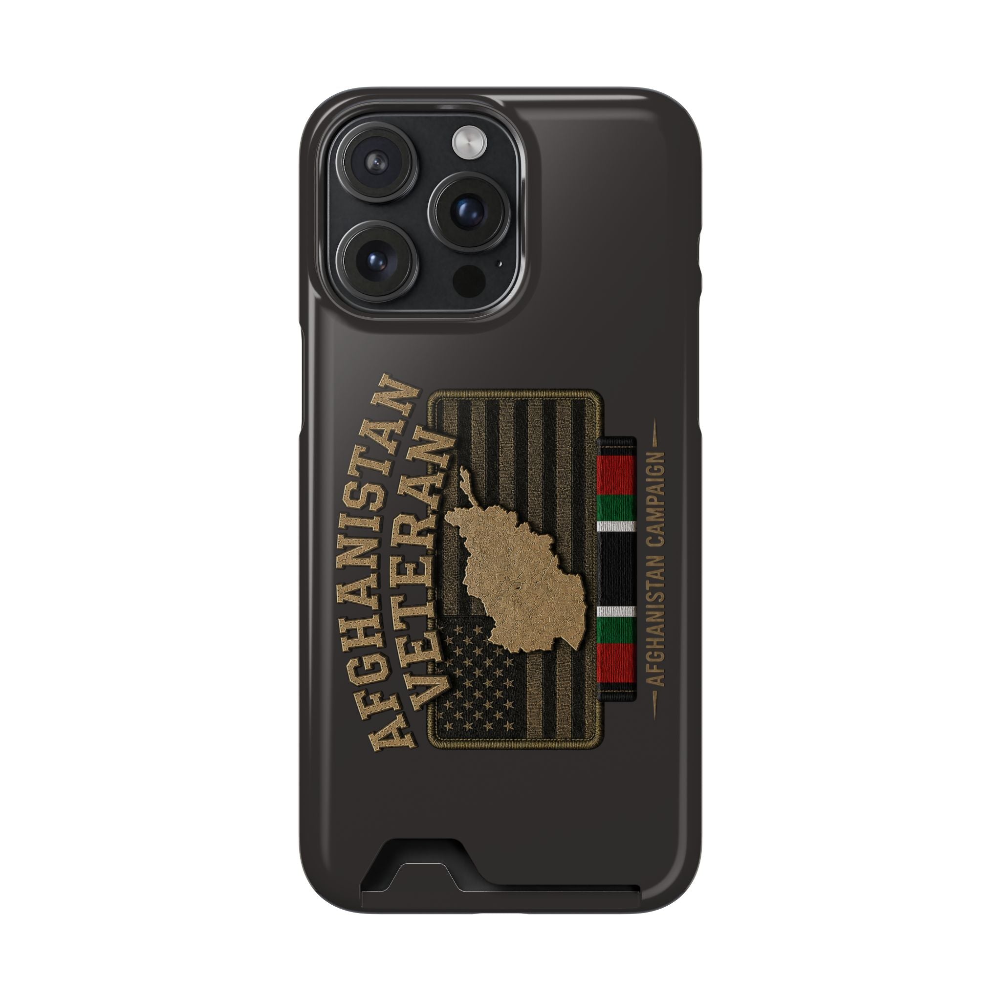 Afghanistan Veteran Phone Case with Card Holder — Military Tribute Wallet Case - iPhone 15 Pro Max (Glossy) | Ironsight Syndicate
