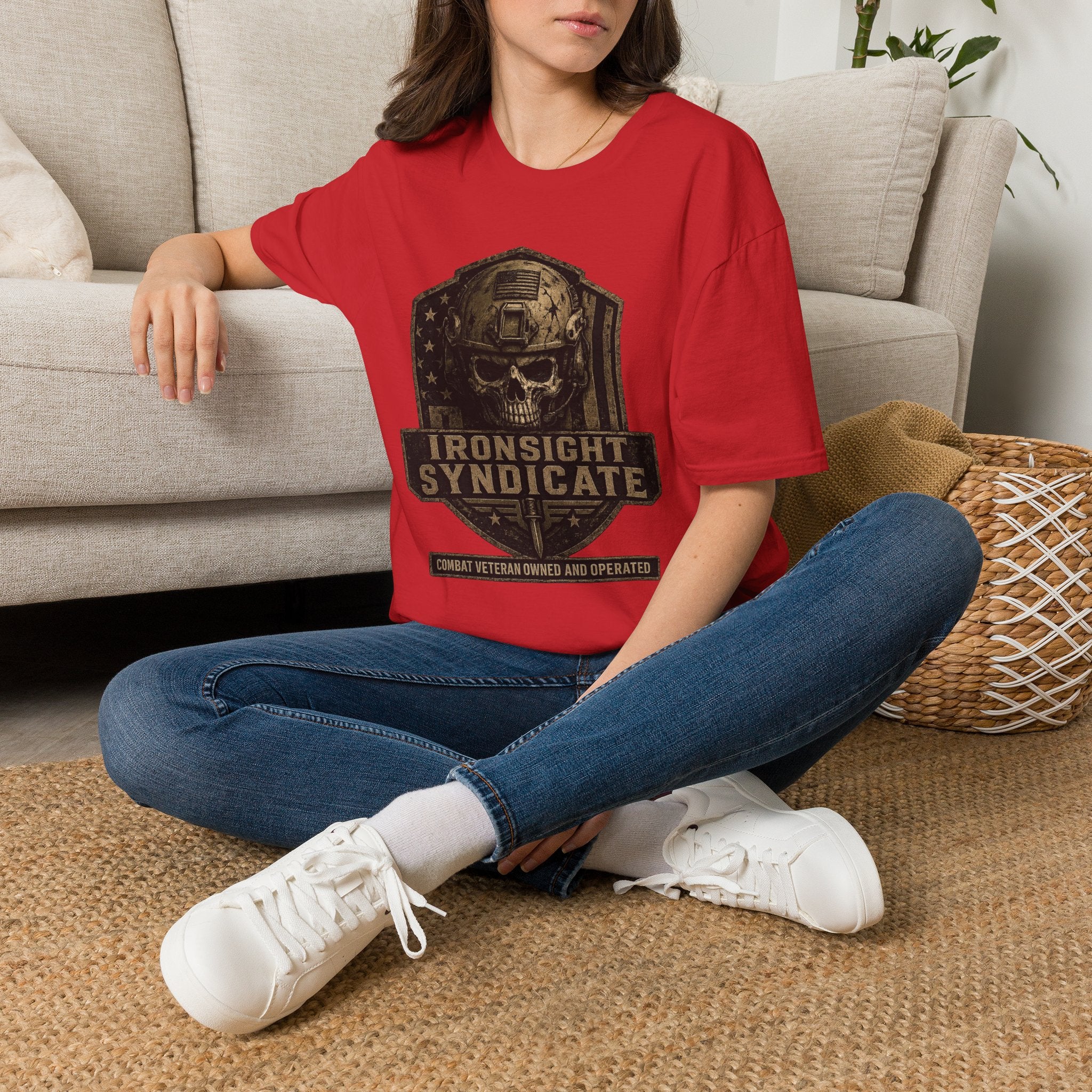 Ironsight Syndicate Tactical Skull T-Shirt | Patriotic Military Graphic Tee for Veterans & Patriots, Adult (13 and up), unisex