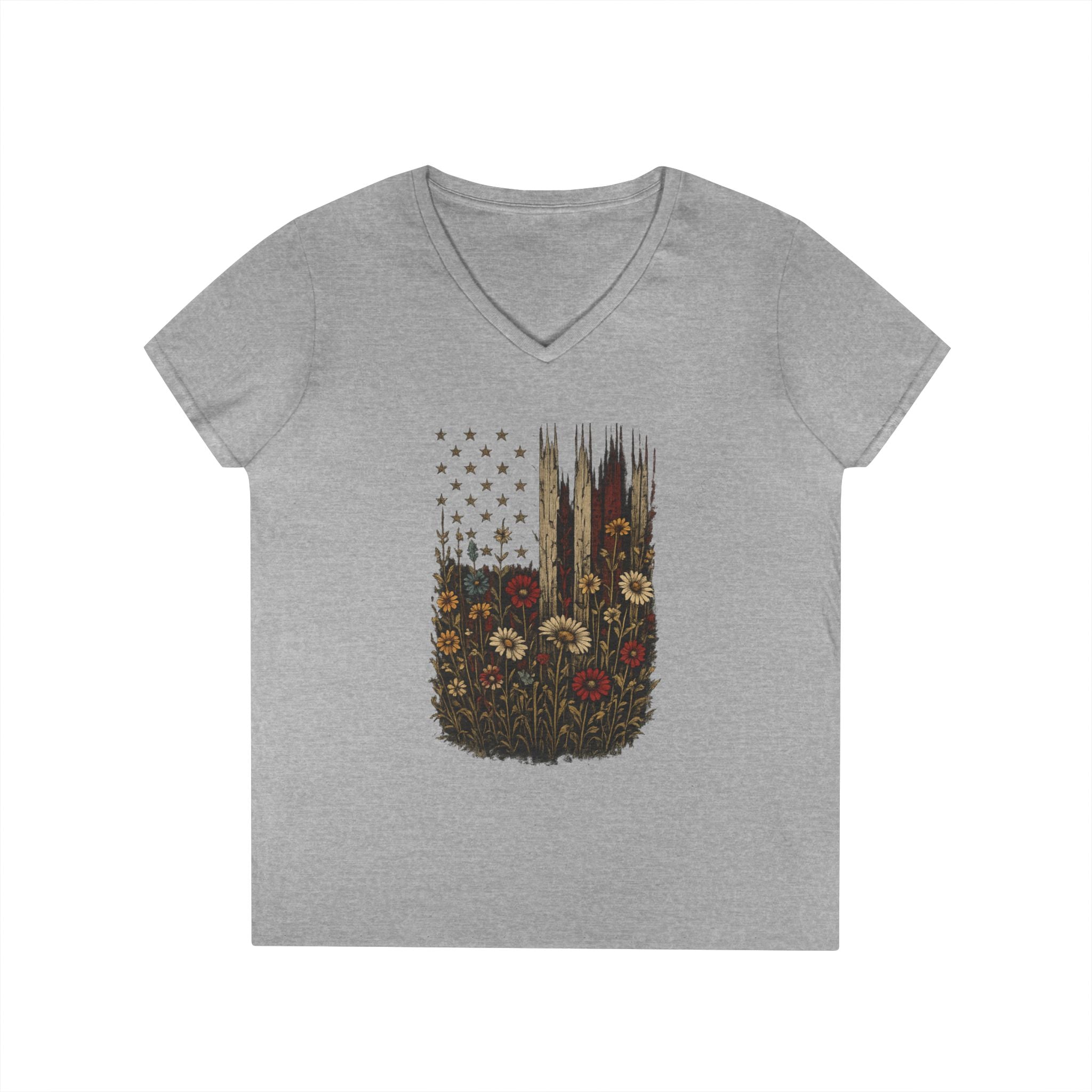 Wrapped in Old Glory - Ladies' V-Neck T-Shirt - Sport Grey | Ironsight Syndicate