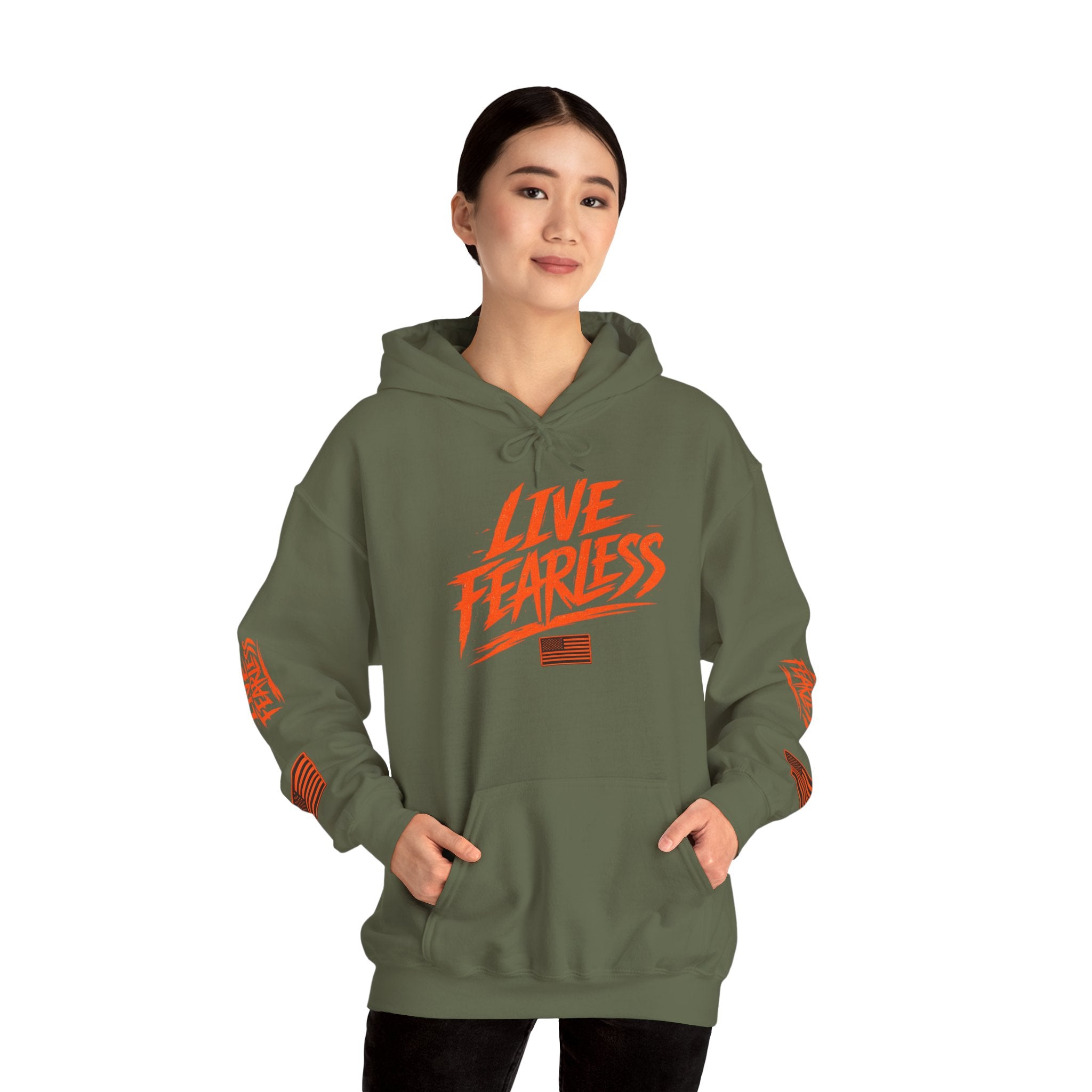 Live Fearless Hoodie (Orange)| Premium Heavy Weight-Military-Inspired Patriotic Hoodie | Ironsight Syndicate