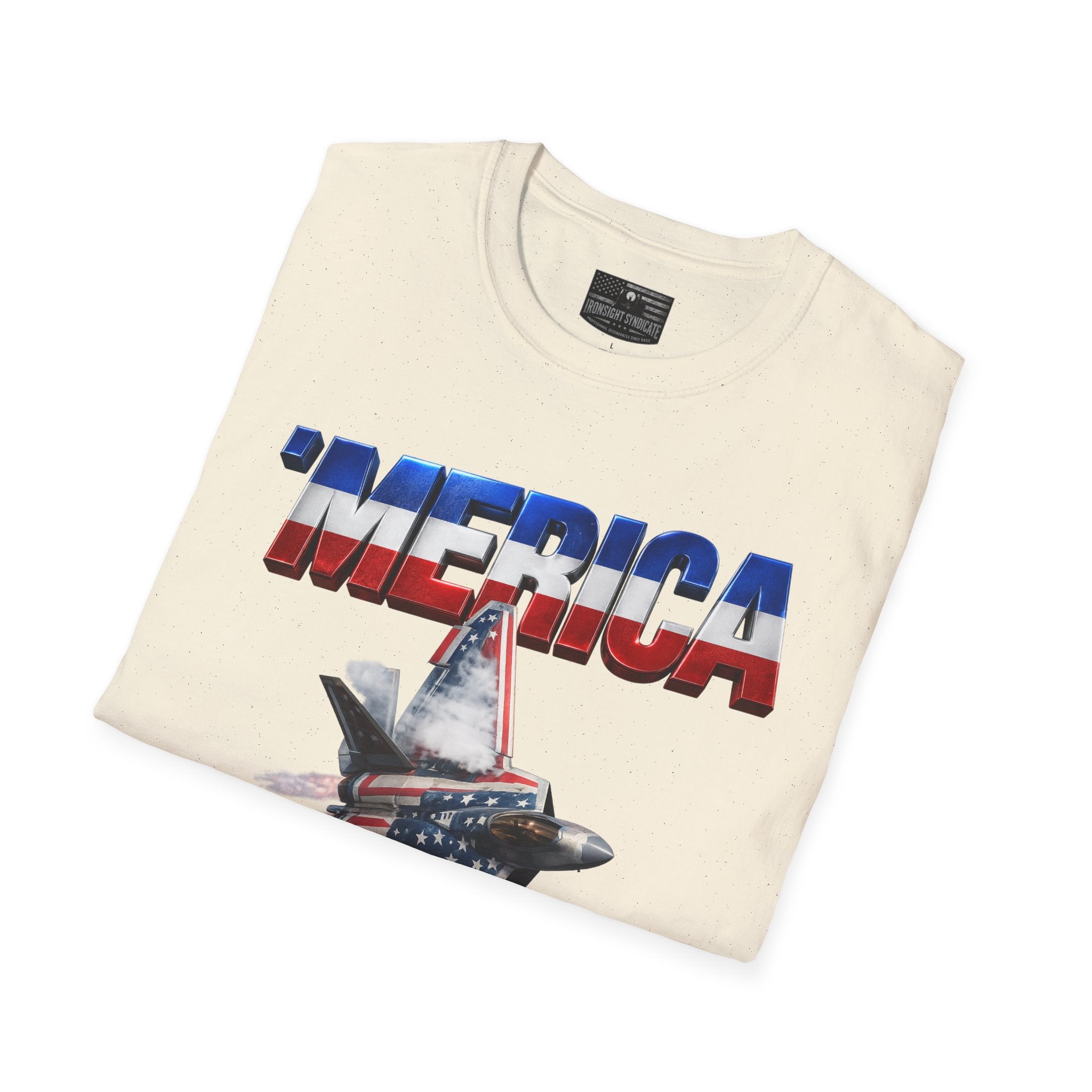 F22 Merica! Patriotic Ironsight Syndicate T-Shirt | Patriotic Military Graphic Tee for Veterans & Patriots, Adult (13 and up), unisex