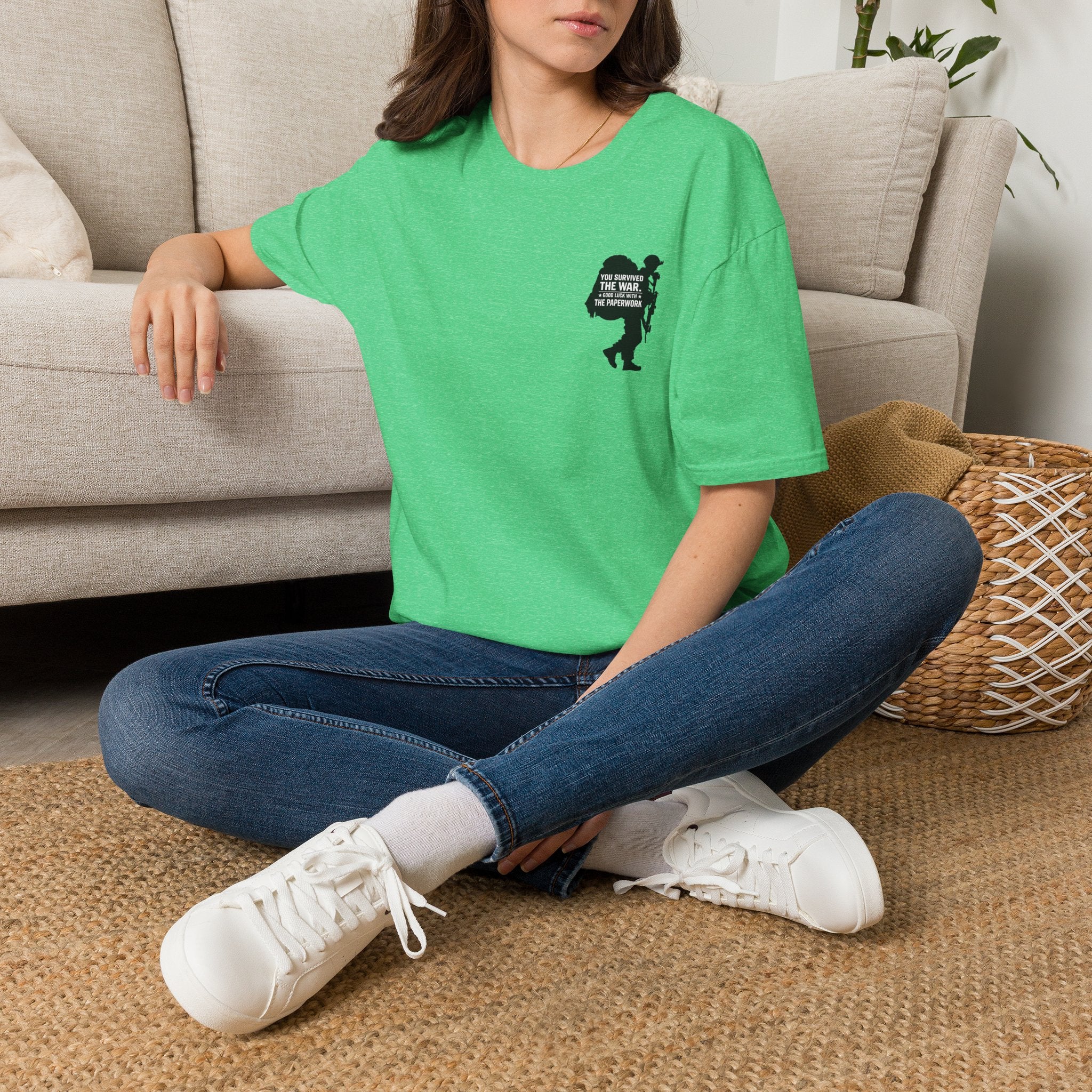 You Survived the War Good Luck With The Paperwork T-Shirt (Black Graphic) - Heather Irish Green