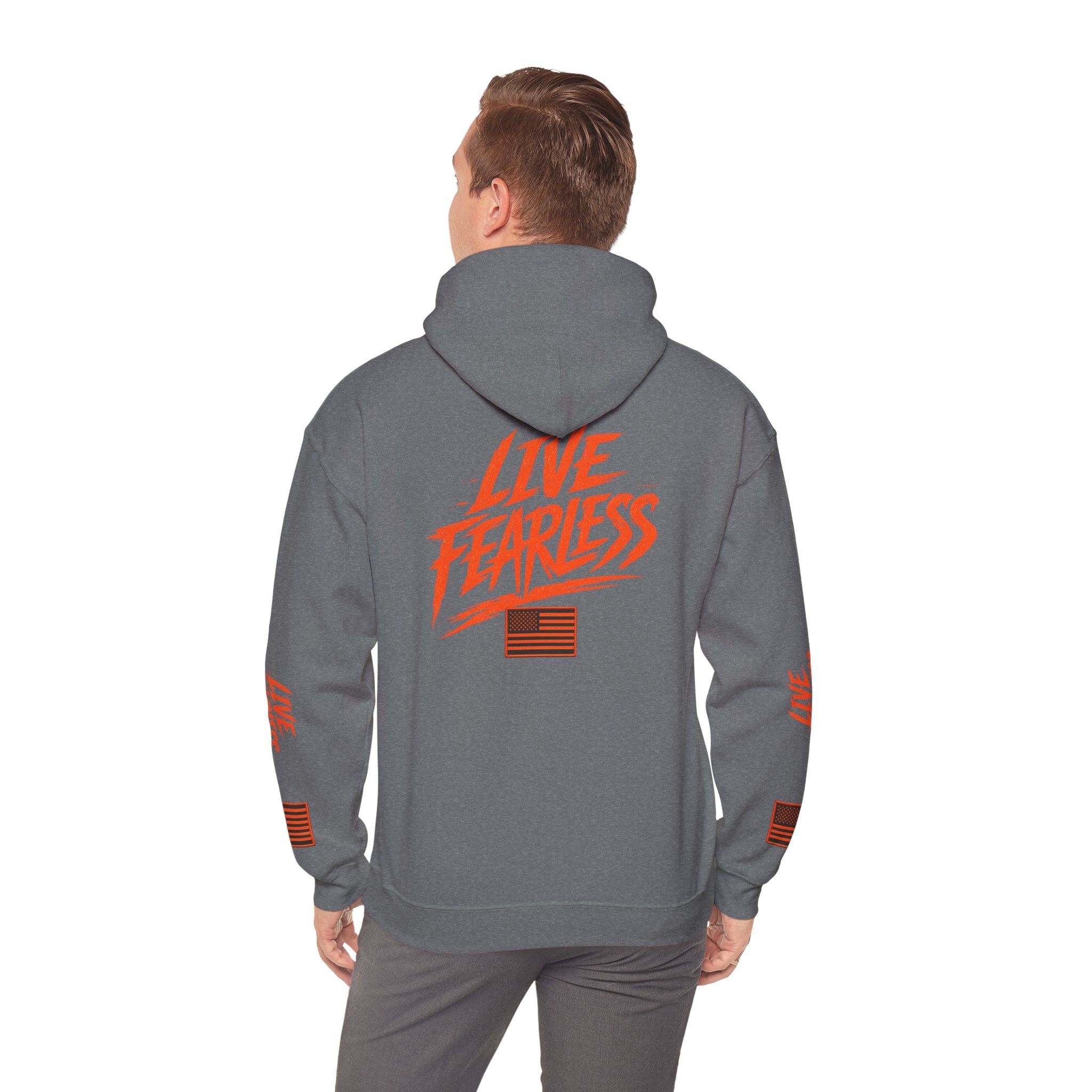 Live Fearless Hoodie (Orange)| Premium Heavy Weight-Military-Inspired Patriotic Hoodie | Ironsight Syndicate