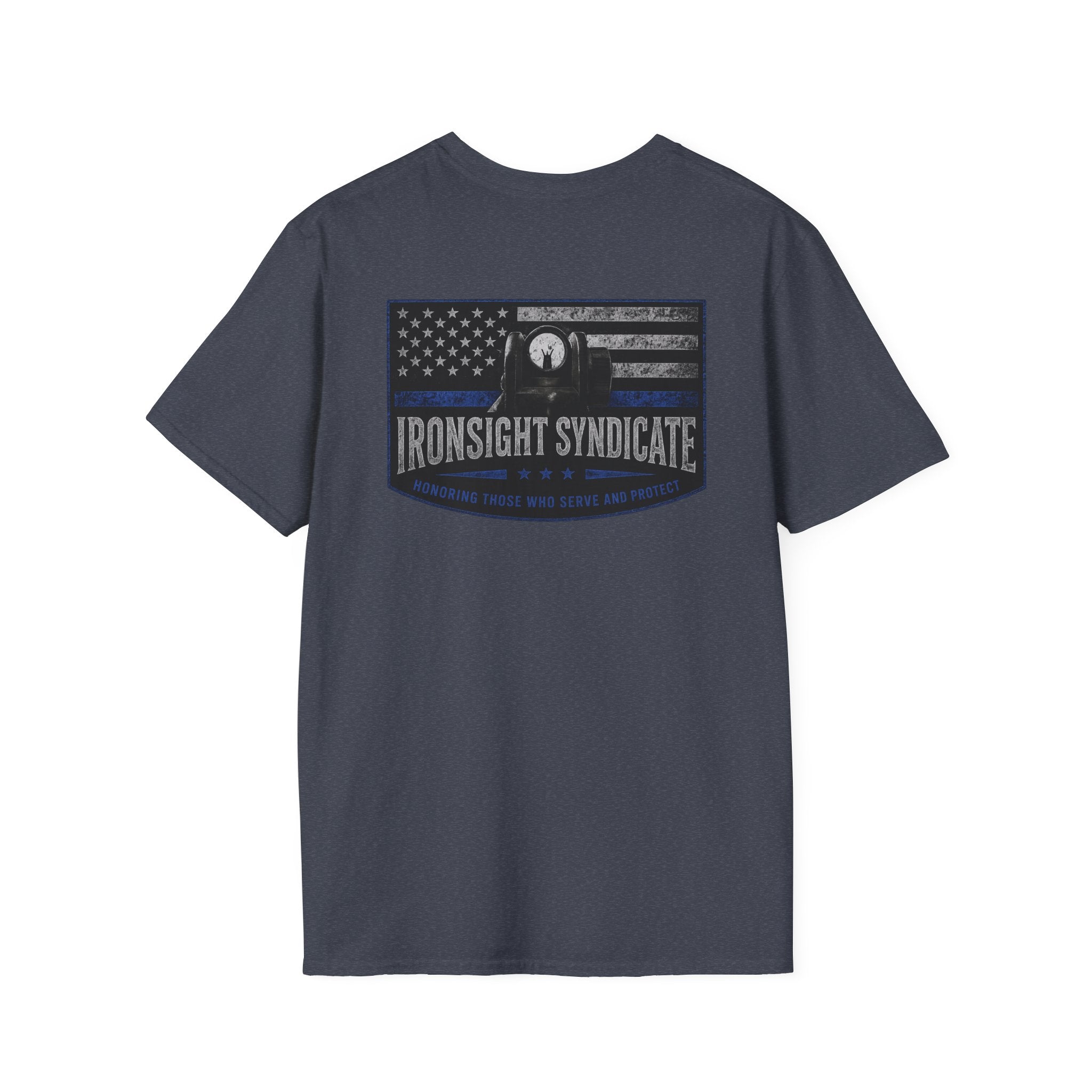 Thin Blue Line- In honor of our Brothers and Sisters in Blue T-Shirt | Patriotic Military Graphic Tee for Veterans & Patriots, Adult (13 and up), unisex