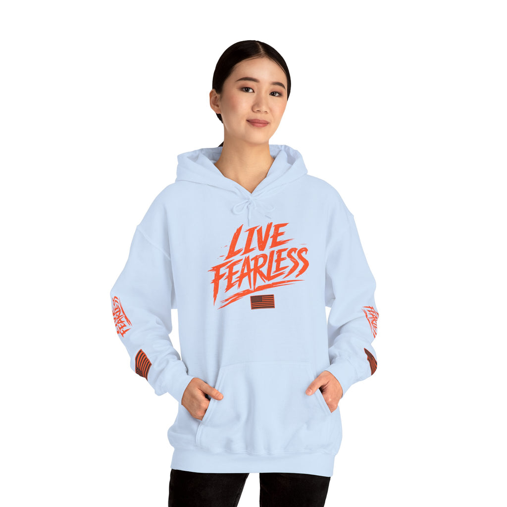 Live Fearless Hoodie (Orange)| Premium Heavy Weight-Military-Inspired Patriotic Hoodie | Ironsight Syndicate