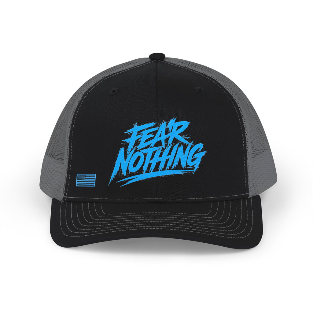 Fear Nothing Blue Trucker Hat - Black / Charcoal | Ironsight Syndicate