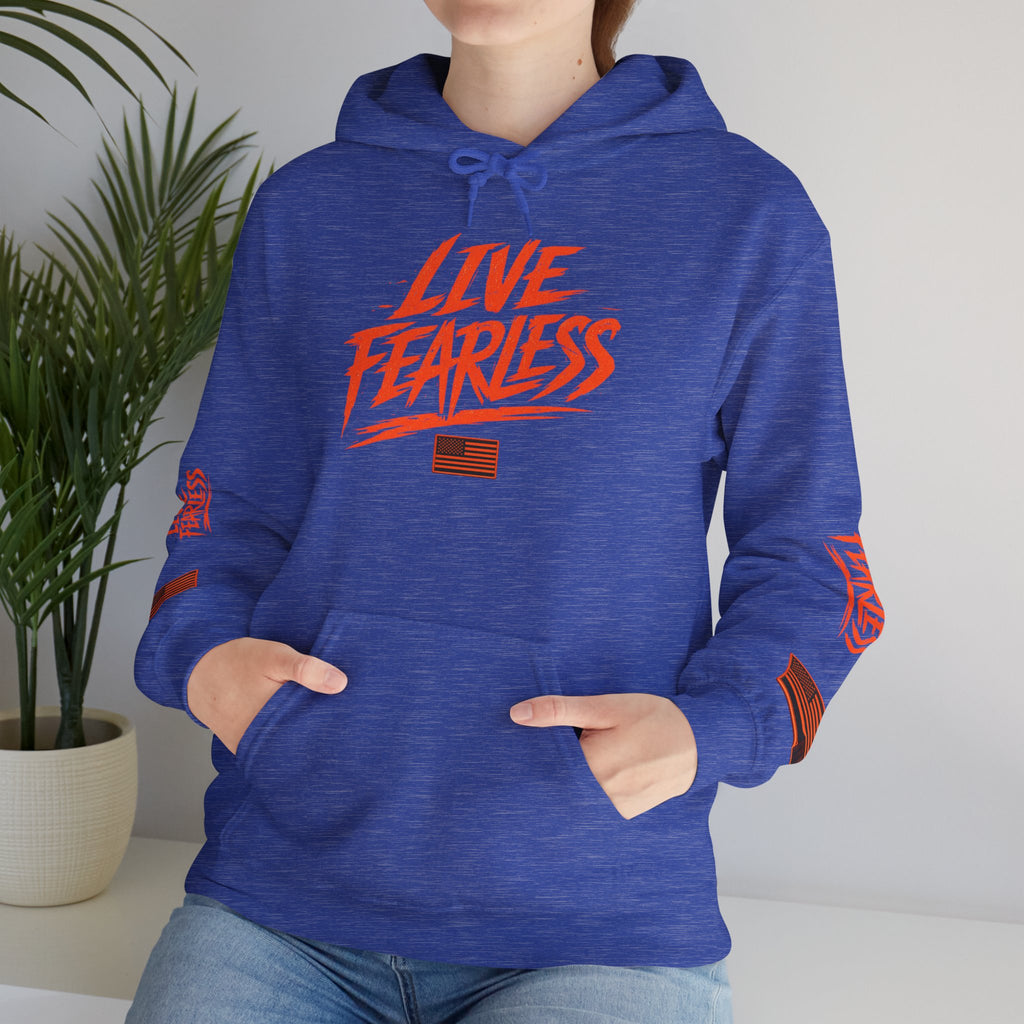 Live Fearless Hoodie (Orange)| Premium Heavy Weight-Military-Inspired Patriotic Hoodie | Ironsight Syndicate