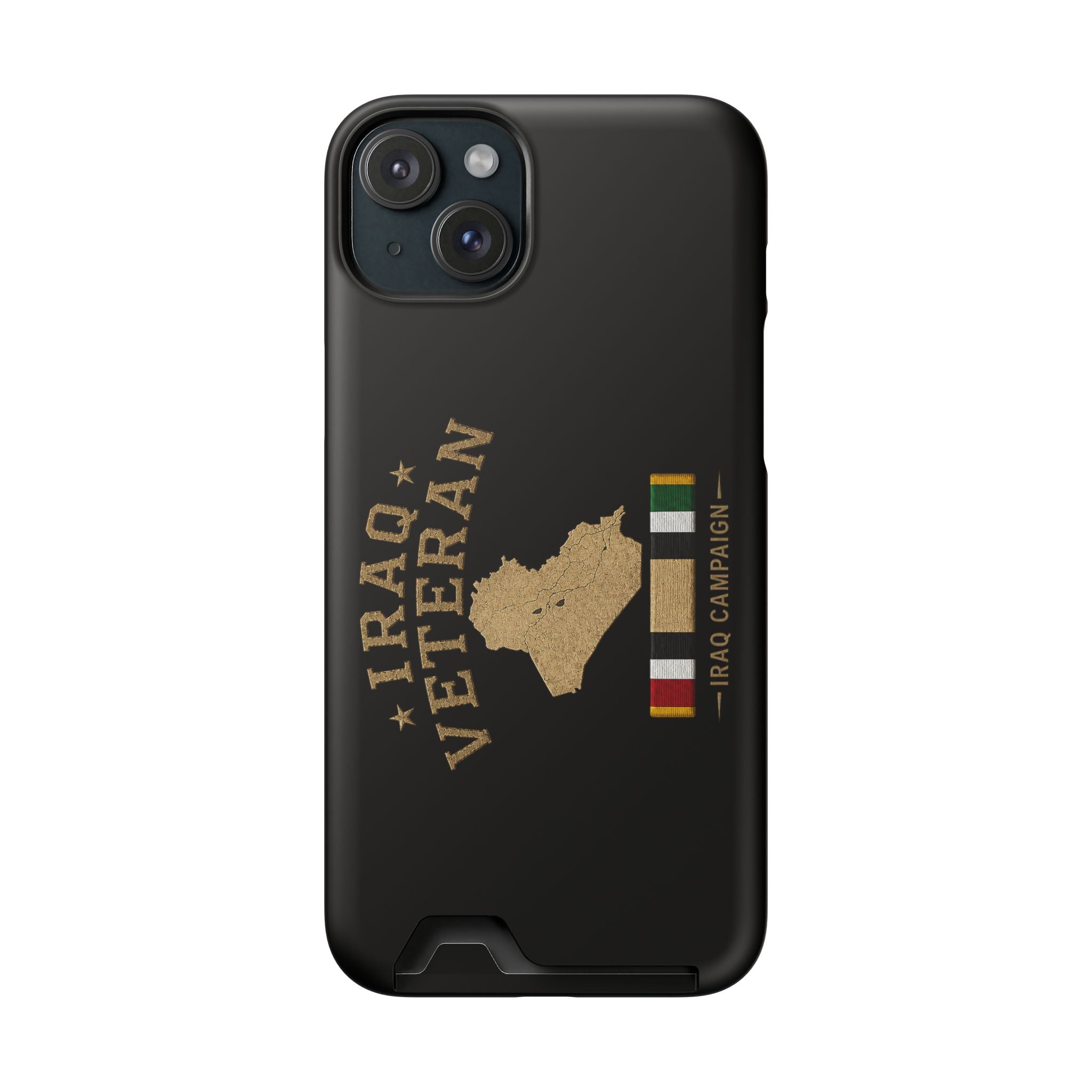 Iraq Veteran Phone Case with Card Holder — Iraq Campaign Service Ribbon - iPhone 15 Plus (Matte) | Ironsight Syndicate