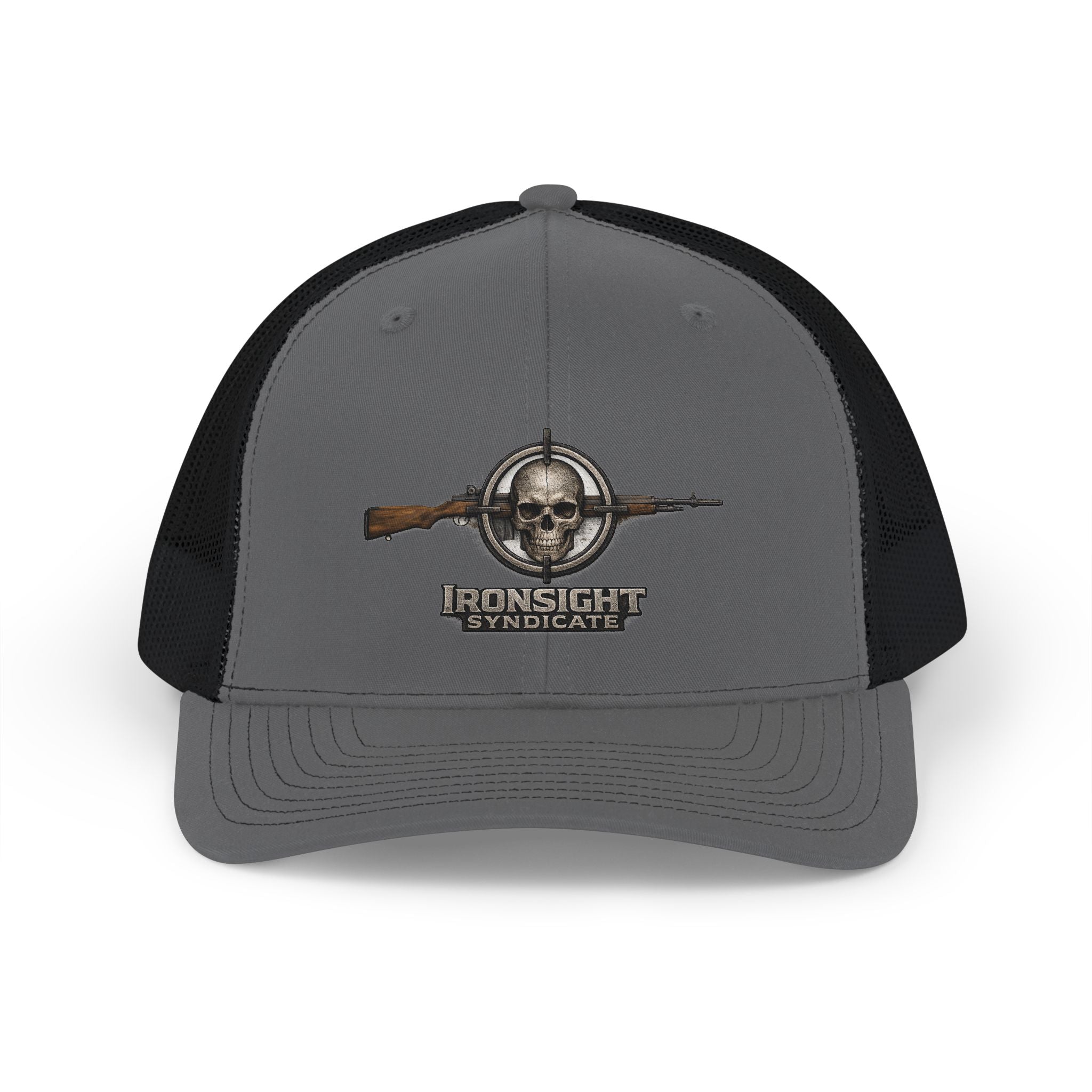 Ironsight Syndicate Trucker Cap - Vintage Military Snapback Hat - Charcoal / Black | Ironsight Syndicate