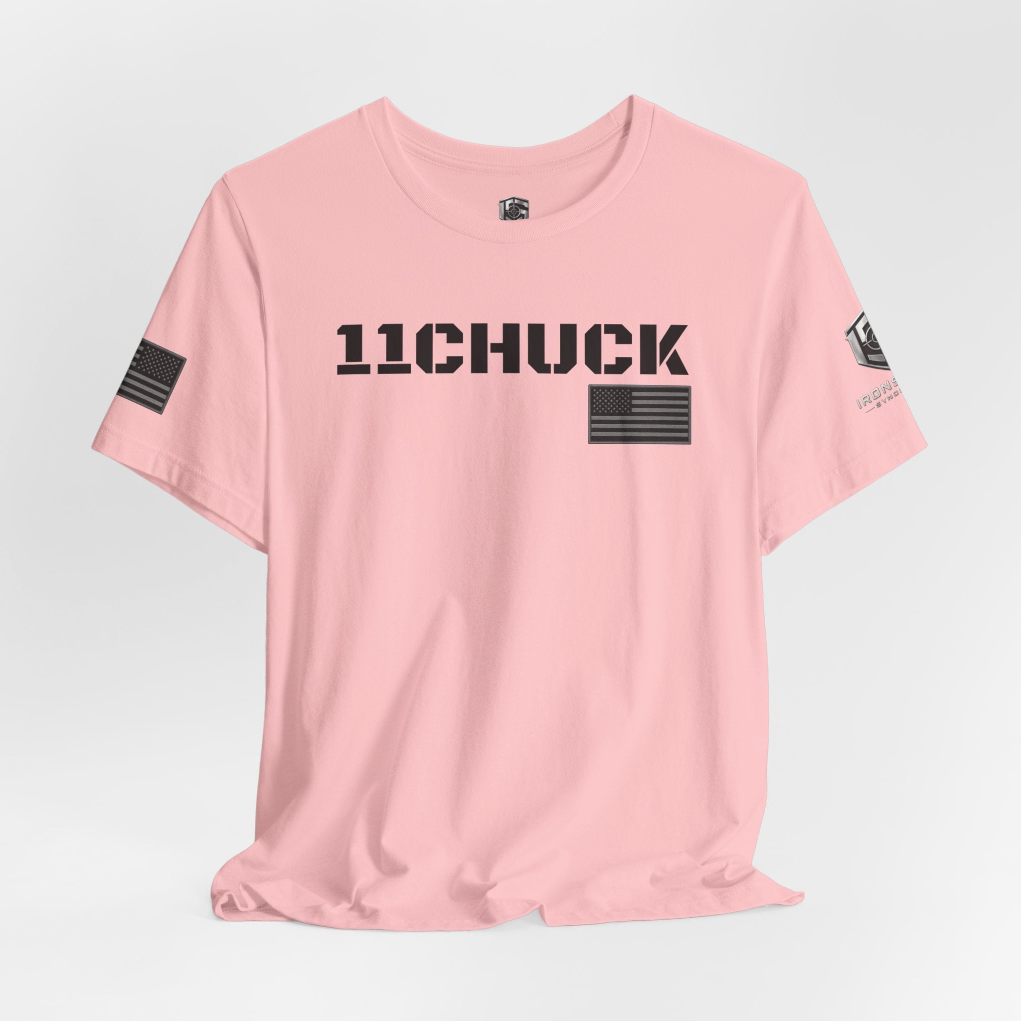 11Chuck Indirect Fire Infantryman Inspired Patriotic T-Shirt Black text - Pink | Ironsight Syndicate