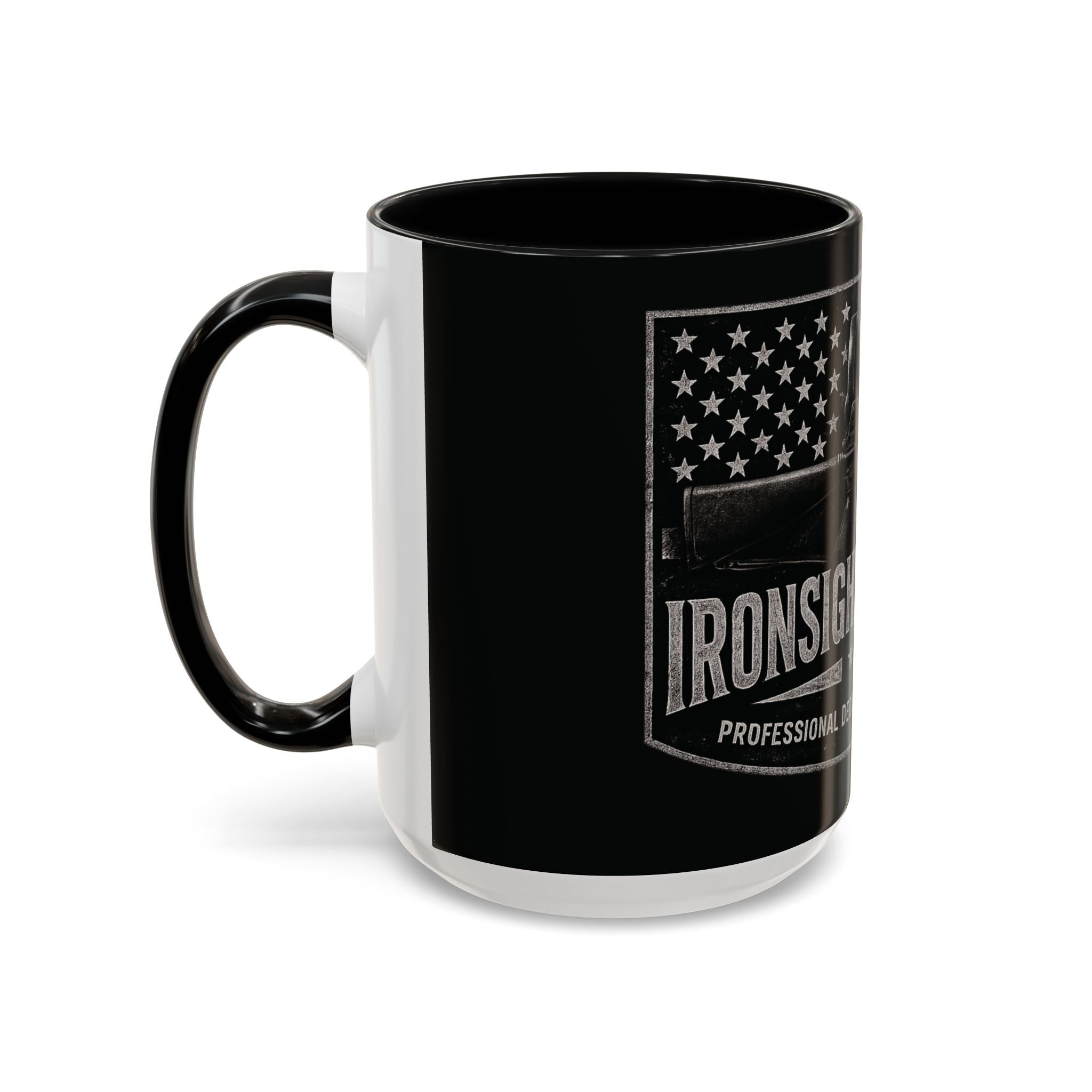 Tactical Coffee Mug — 'Ironsight Syndicate' Black Accent Military Flag Design (11/15oz)