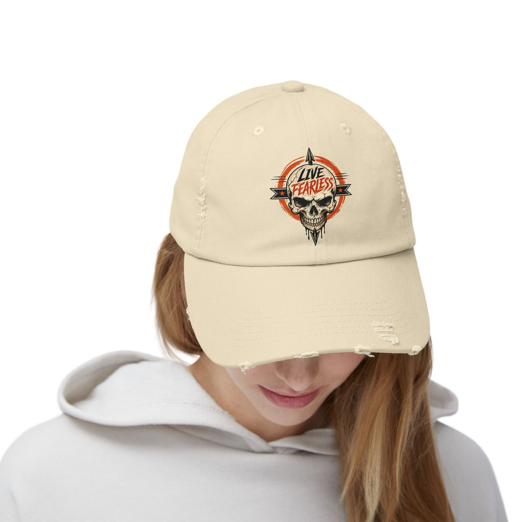 Live Fearless Distressed Cap — Vintage Skull Baseball Hat | Ironsight Syndicate