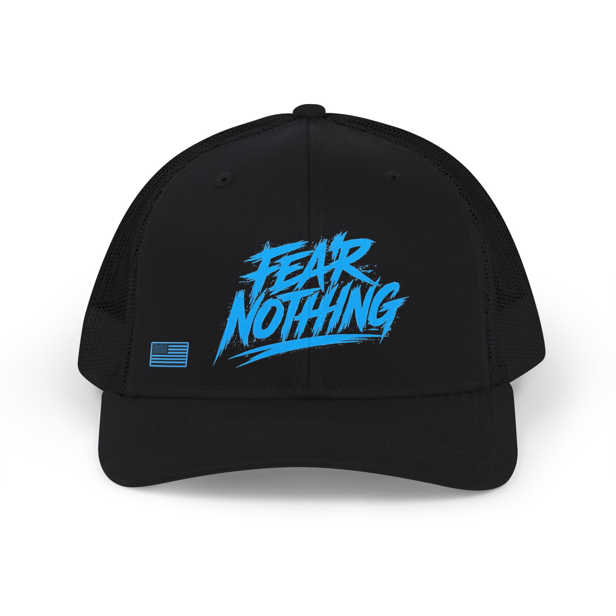 Fear Nothing Blue Trucker Hat - Black / Black | Ironsight Syndicate
