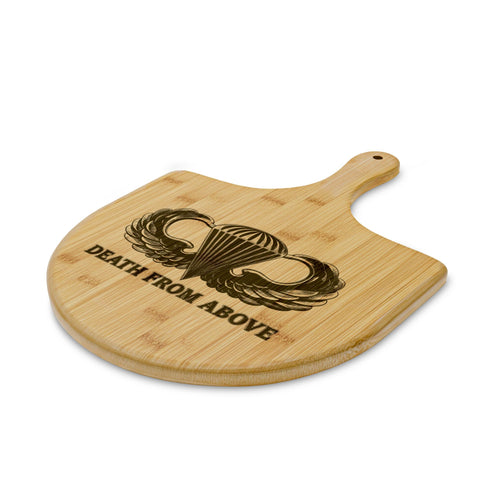Airborne Wings Death From Above Engraved Bamboo Pizza Peel — Army Veteran Gift — Ironsight Syndicate - 2