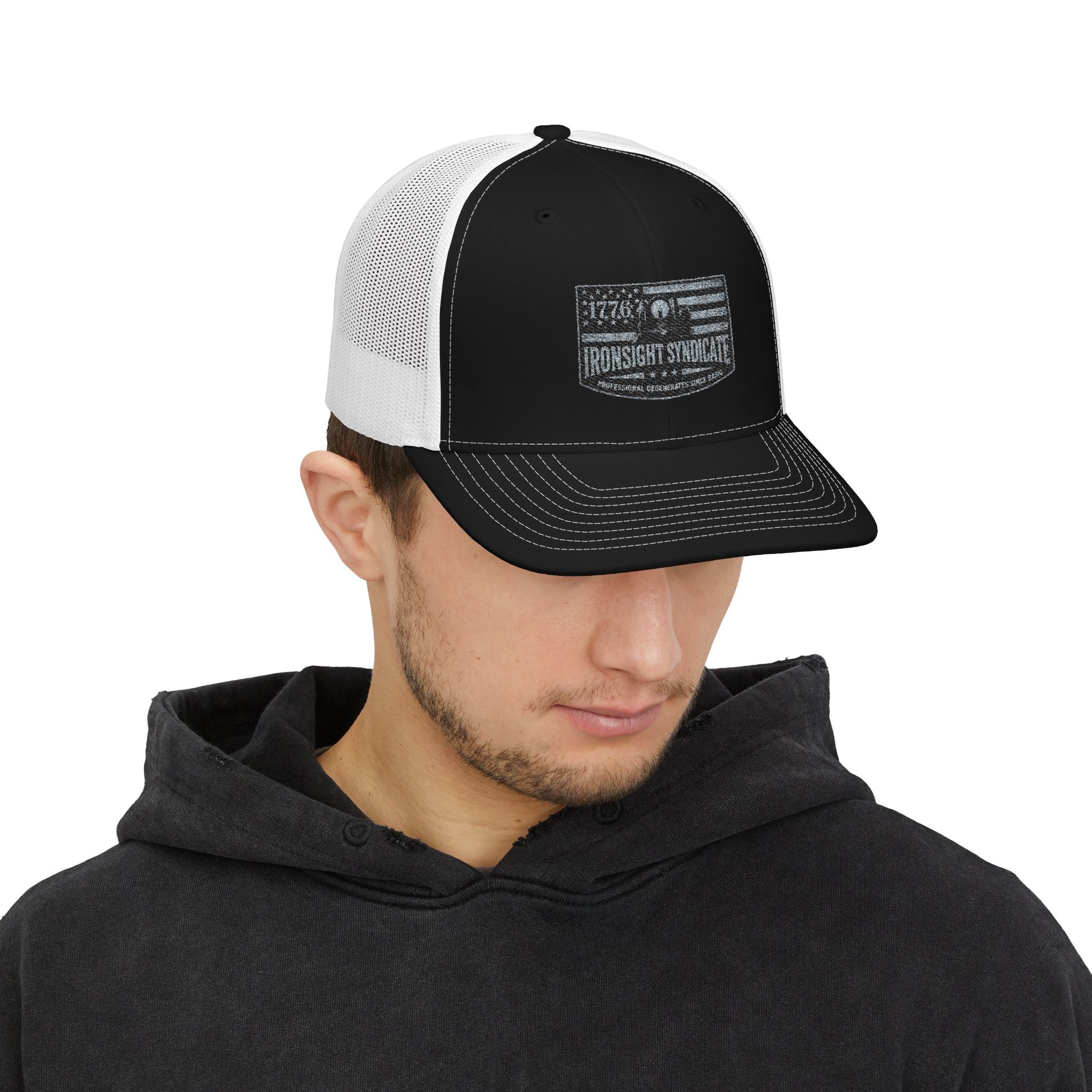 Iron Sight Syndicate 1776 American flag embroidered Trucker Cap