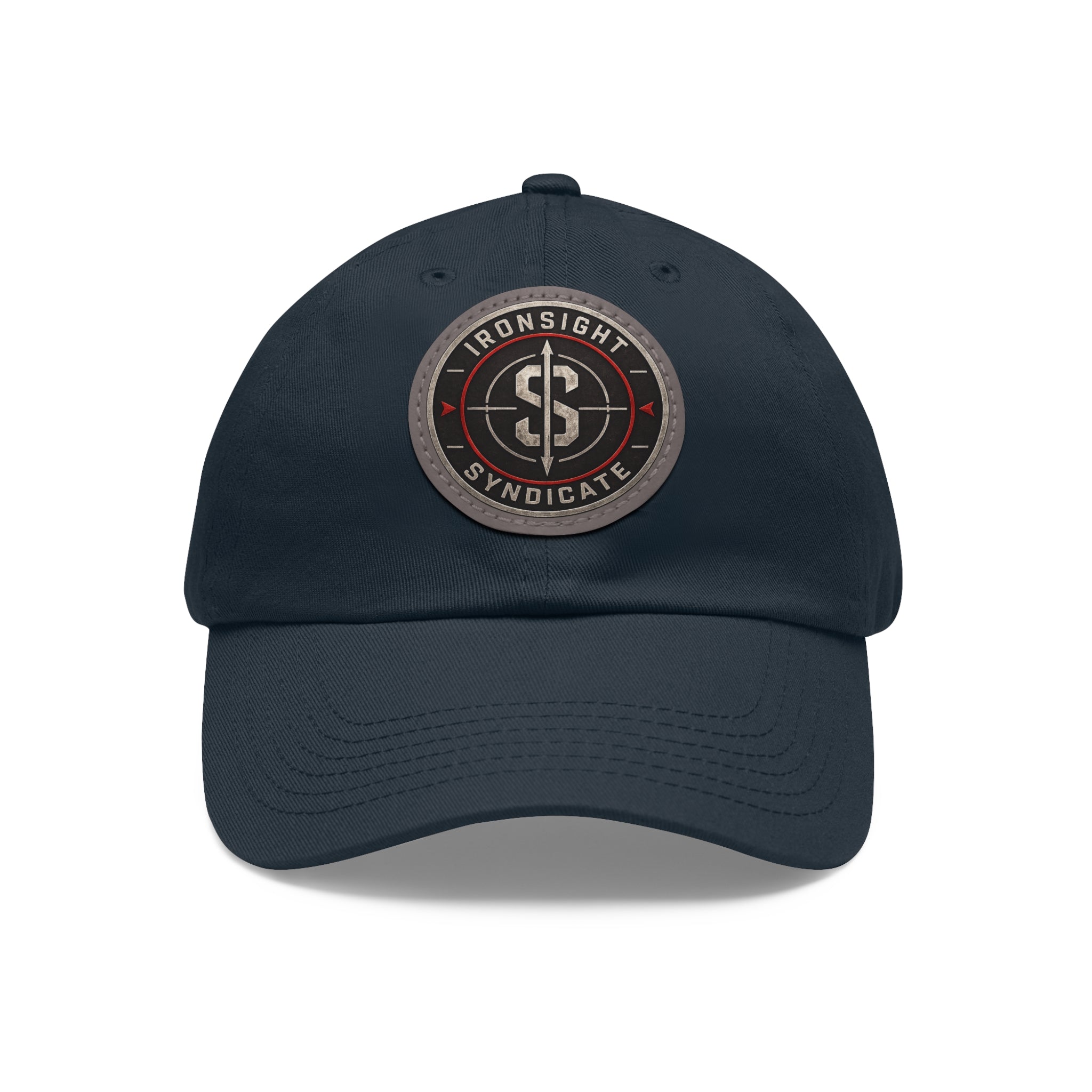 Embroidered Round Leather Patch Dad Hat – Ironsight Syndicate Logo