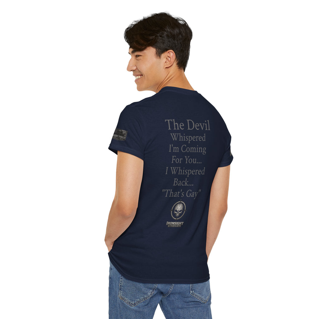 The Devil Whispered T-Shirt — Tactical Skull Target Logo Tee