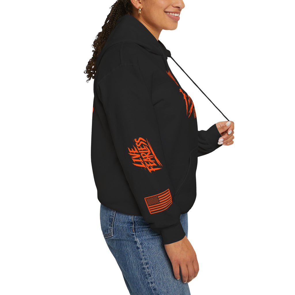 Live Fearless Hoodie (Orange)| Premium Heavy Weight-Military-Inspired Patriotic Hoodie | Ironsight Syndicate