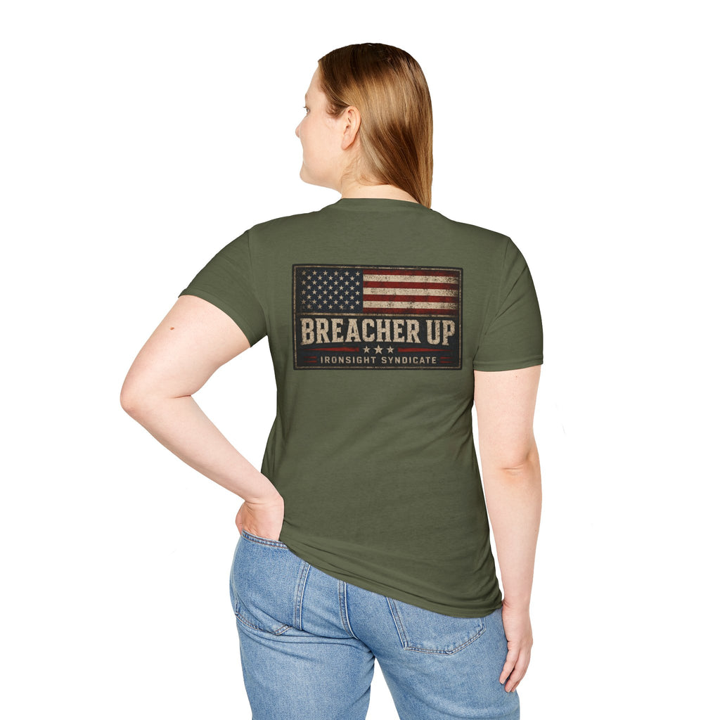 Breacher Up Red While and  Blue T-Shirt, Adult (13 and up), unisex | Patriotic Military Graphic Tee for Veterans & Patriots, Adult (13 and up), unisex