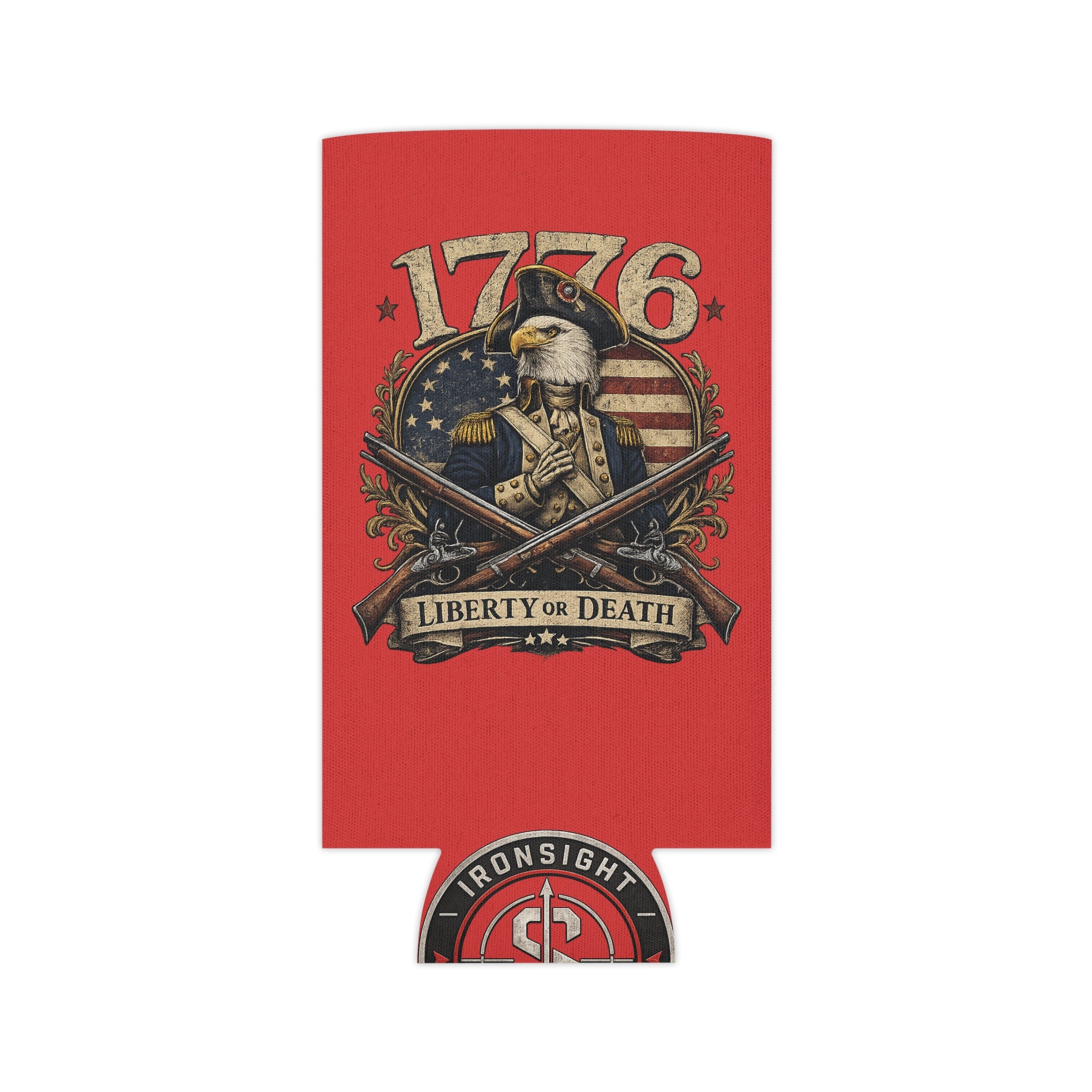 1776 Liberty or Death Patriotic Can Cooler | American Flag Skeleton Beer Koozie for Veterans & Patriots