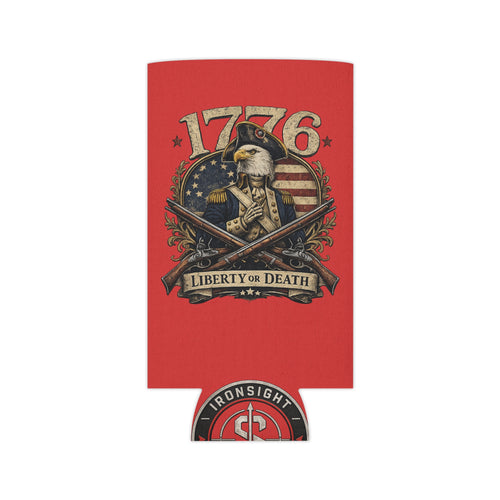 1776 Liberty or Death Patriotic Can Cooler | American Flag Skeleton Beer Koozie for Veterans & Patriots