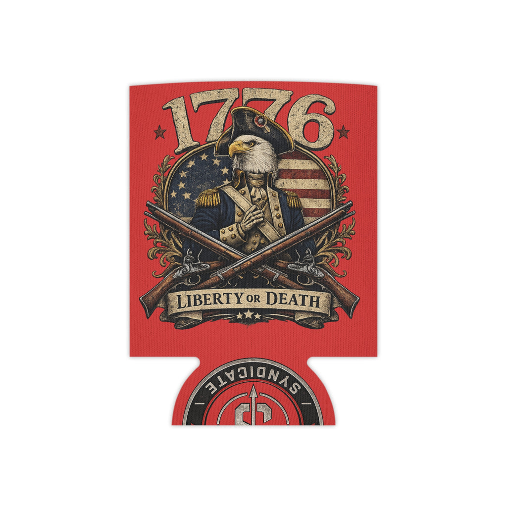 1776 Liberty or Death Patriotic Can Cooler | American Flag Skeleton Beer Koozie for Veterans & Patriots