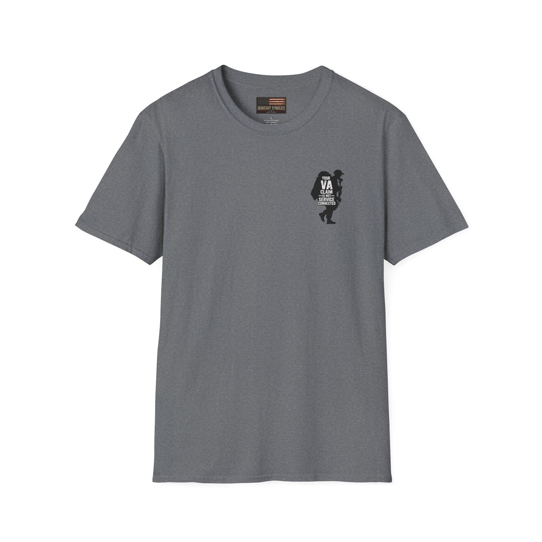 VA Knee injury claim is not service connected T-Shirt (Black Graphic) - Graphite Heather | Ironsight Syndicate
