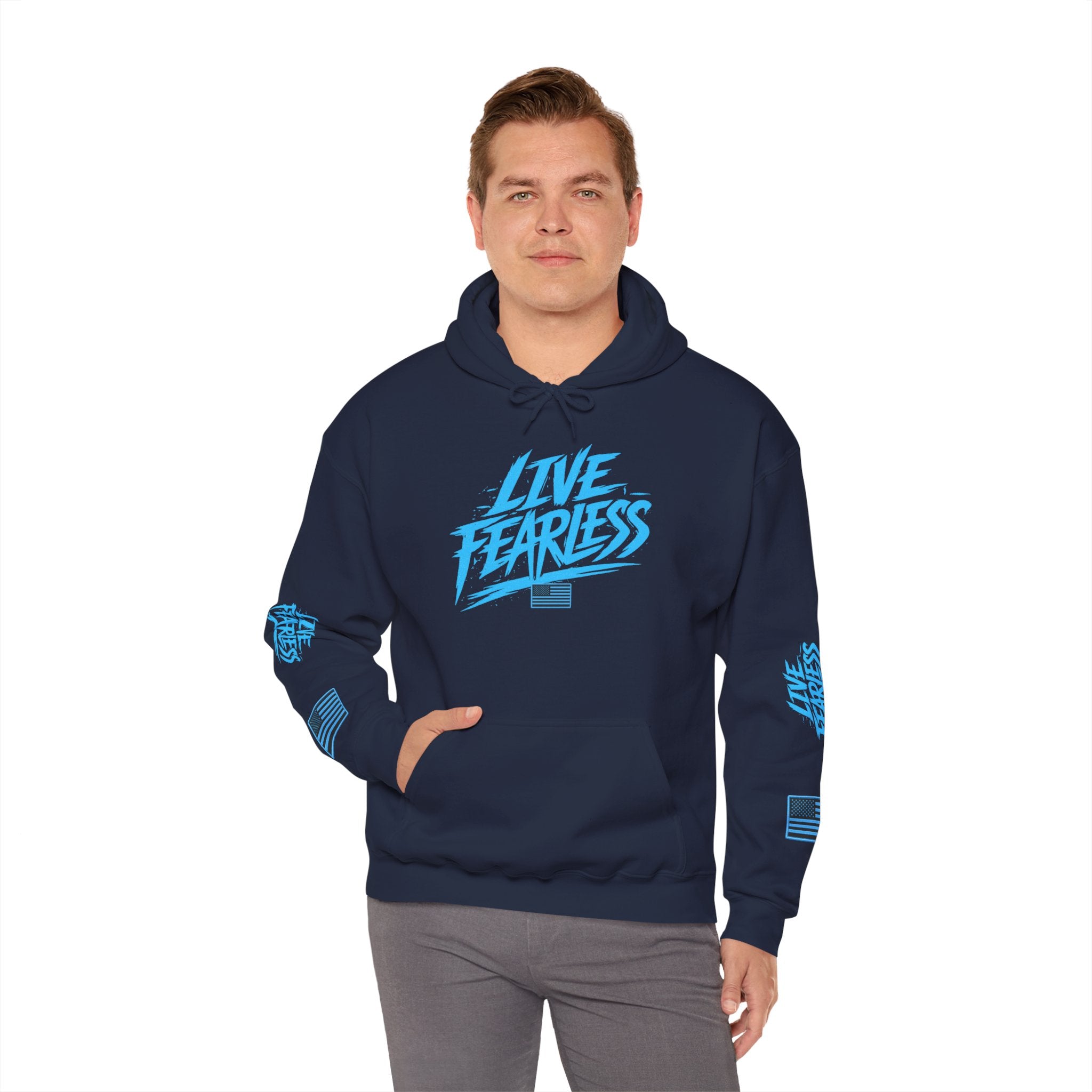 Live Fearless Hoodie | Premium Heavy Weight-Military-Inspired Patriotic Hoodie - Navy | Ironsight Syndicate