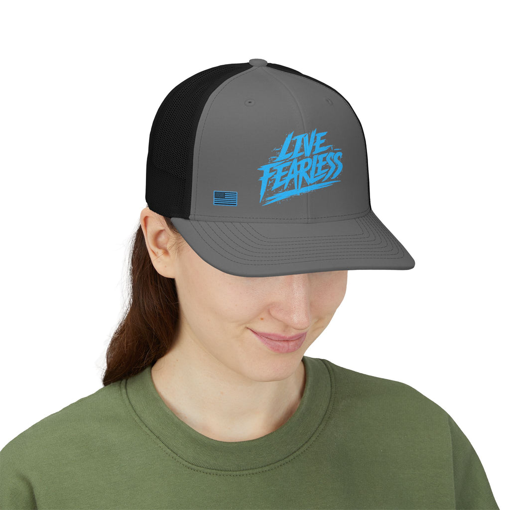 Live Fearless Blue Trucker Hat