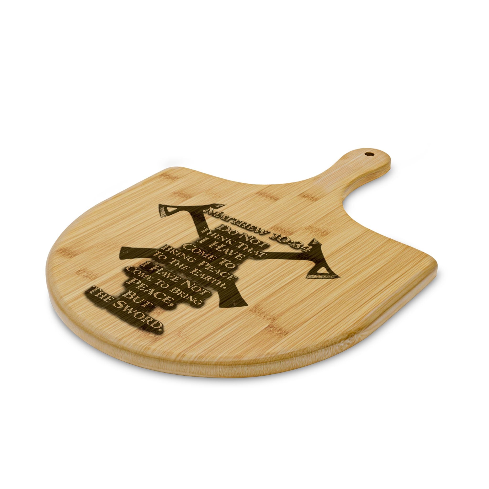 Matthew 10:34 Engraved Bamboo Pizza Board — Bible Verse Veteran Gift — Ironsight Syndicate - 2
