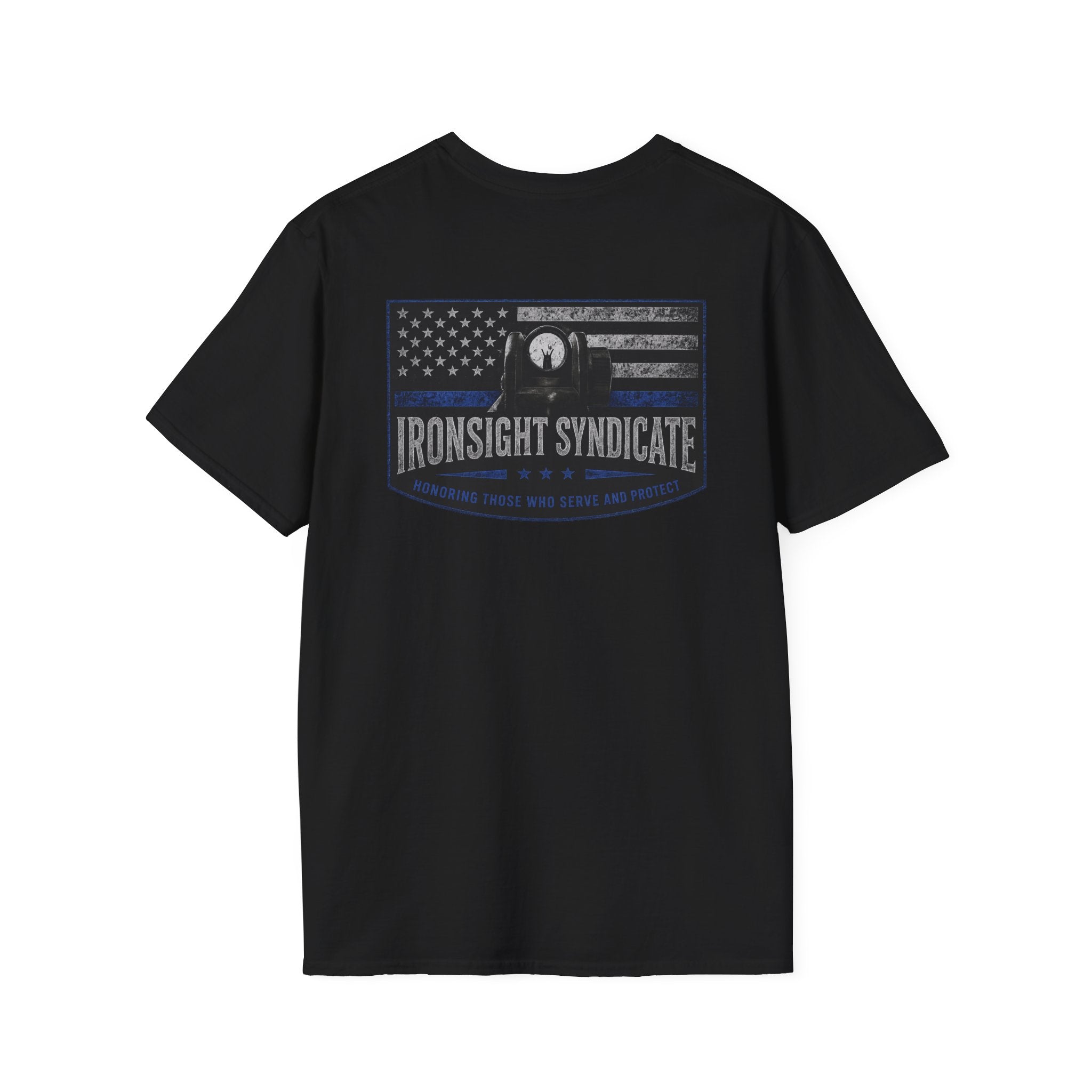 Thin Blue Line- In honor of our Brothers and Sisters in Blue T-Shirt | Patriotic Military Graphic Tee for Veterans & Patriots, Adult (13 and up), unisex