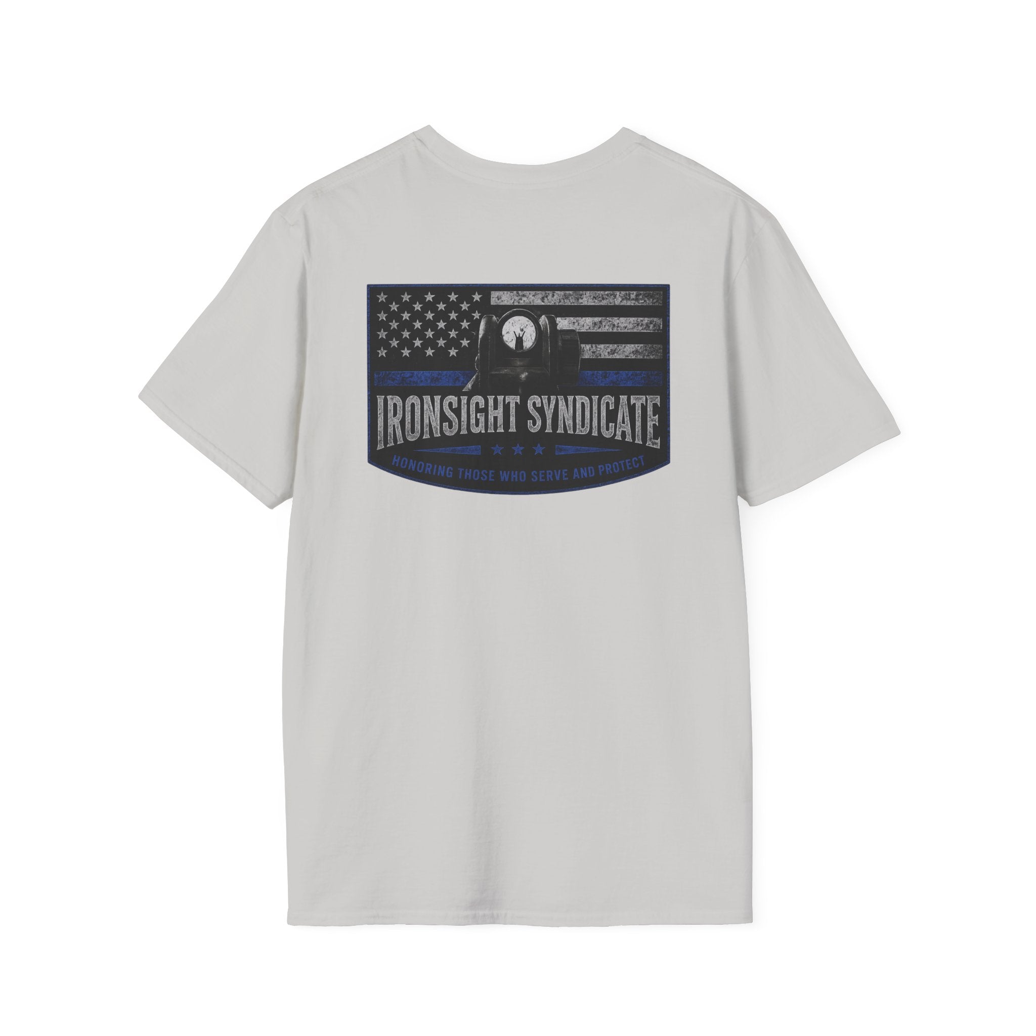 Thin Blue Line- In honor of our Brothers and Sisters in Blue T-Shirt | Patriotic Military Graphic Tee for Veterans & Patriots, Adult (13 and up), unisex