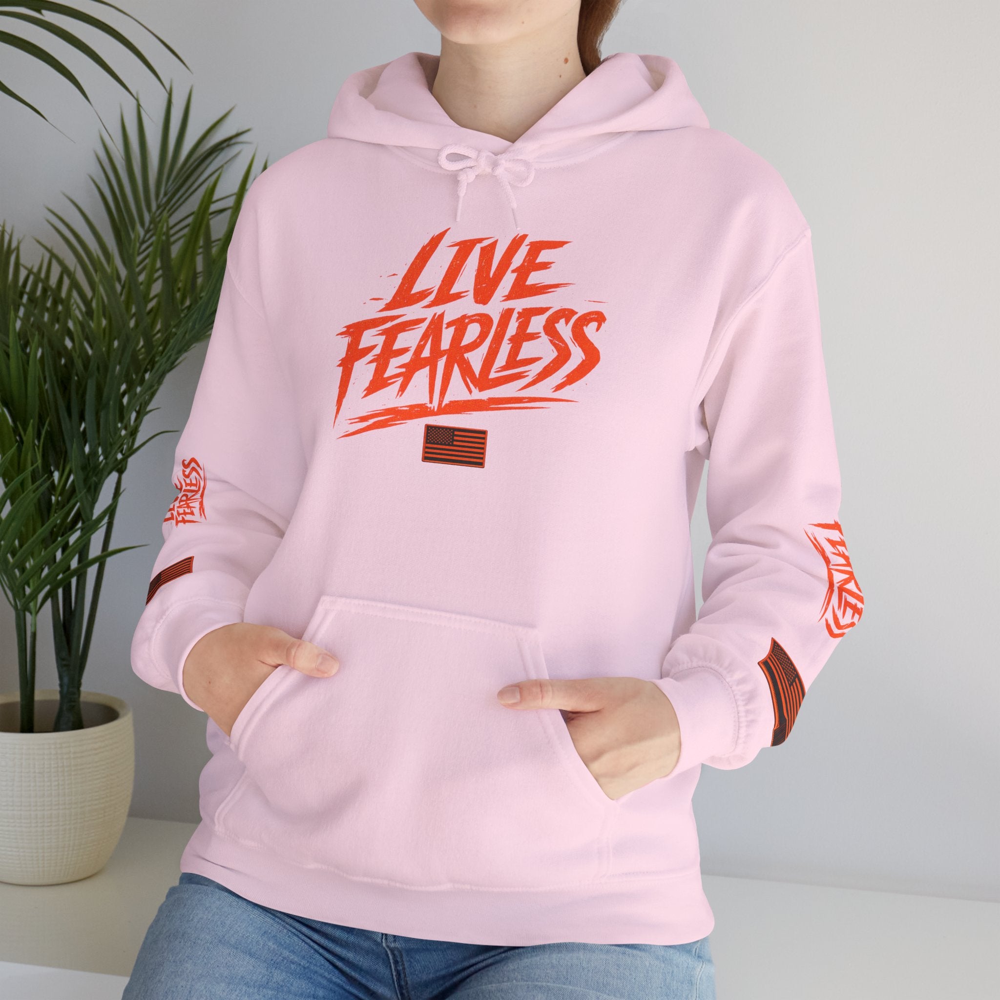 Live Fearless Hoodie (Orange)| Premium Heavy Weight-Military-Inspired Patriotic Hoodie | Ironsight Syndicate