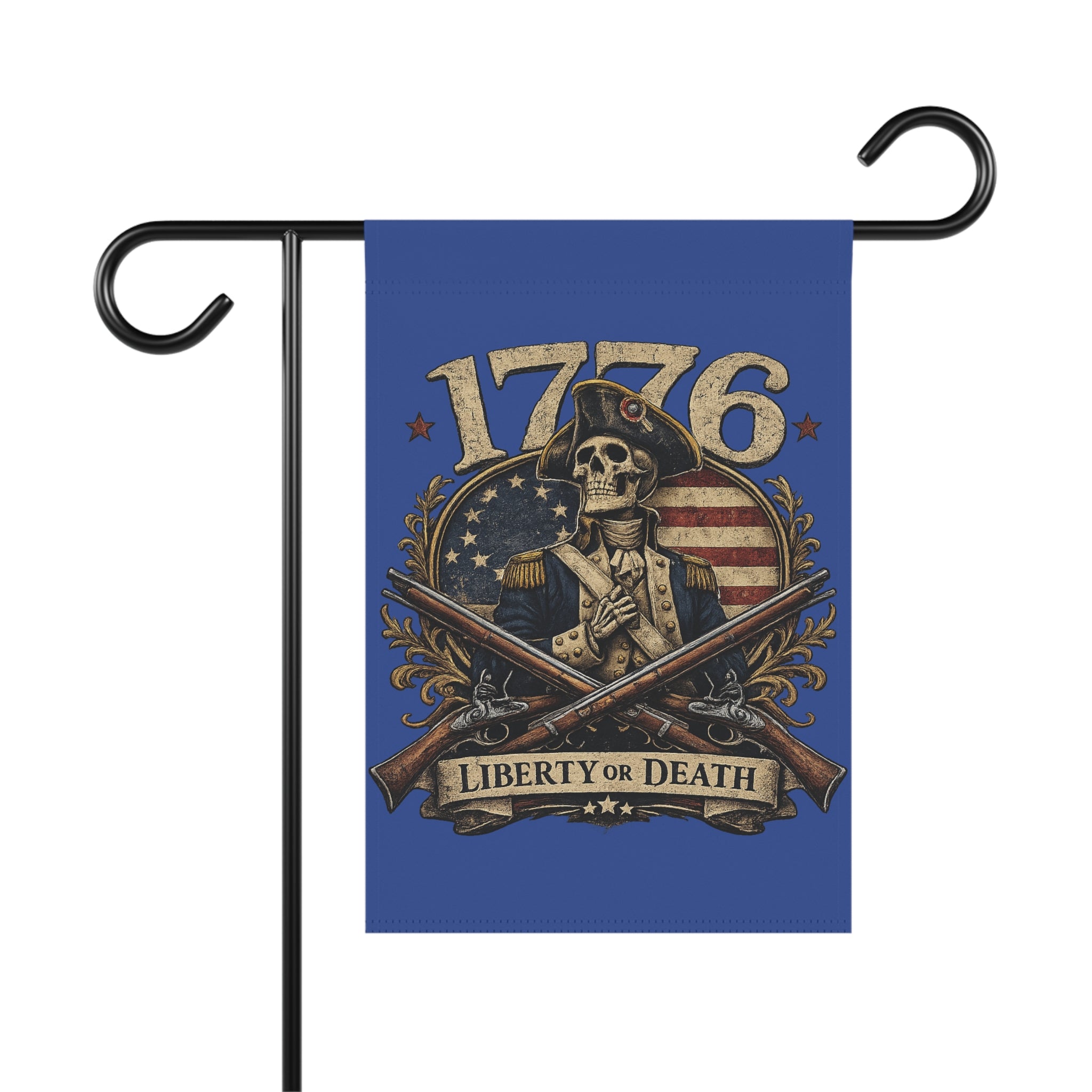 Skully Blue Patriotic 1776 Garden Flag – 'Liberty or Death' Eagle House Banner