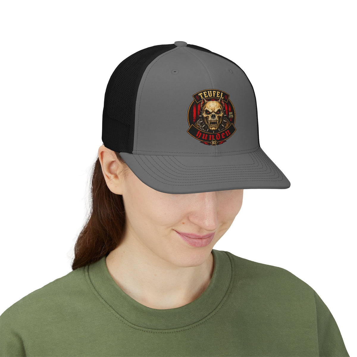 Teufel Hunden Dog Skull Trucker Cap - Vintage Military Snapback | Ironsight Syndicate